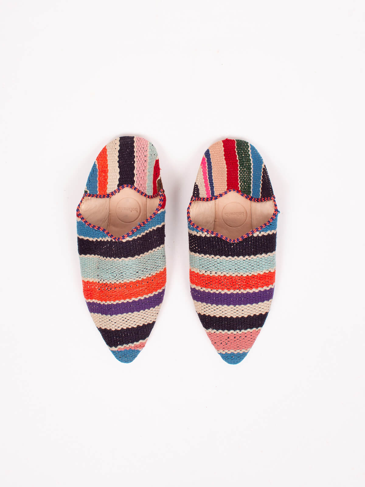 Authentic Moroccan Boujad Pointed Babouche Slippers - Handmade Leather Multi-Stripe Moroccan Shoes for Men & Women | Perfect for Home, Lounge & Cultural Fashion