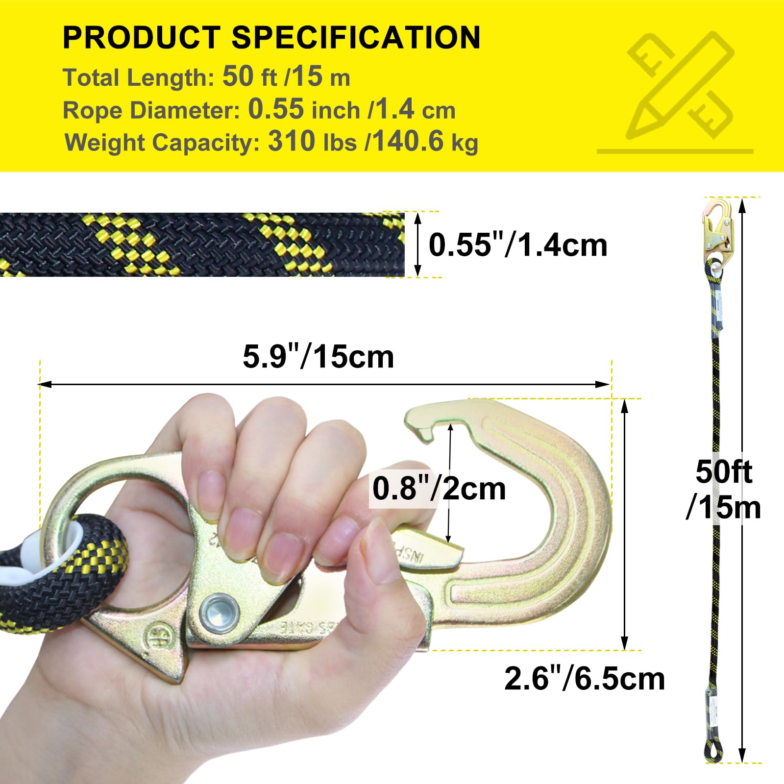 Vertical Lifeline Assembly Kit - Fall Protection Safety Equipment for Construction & Roofing | OSHA Compliant Climbing Gear for Workers at Heights