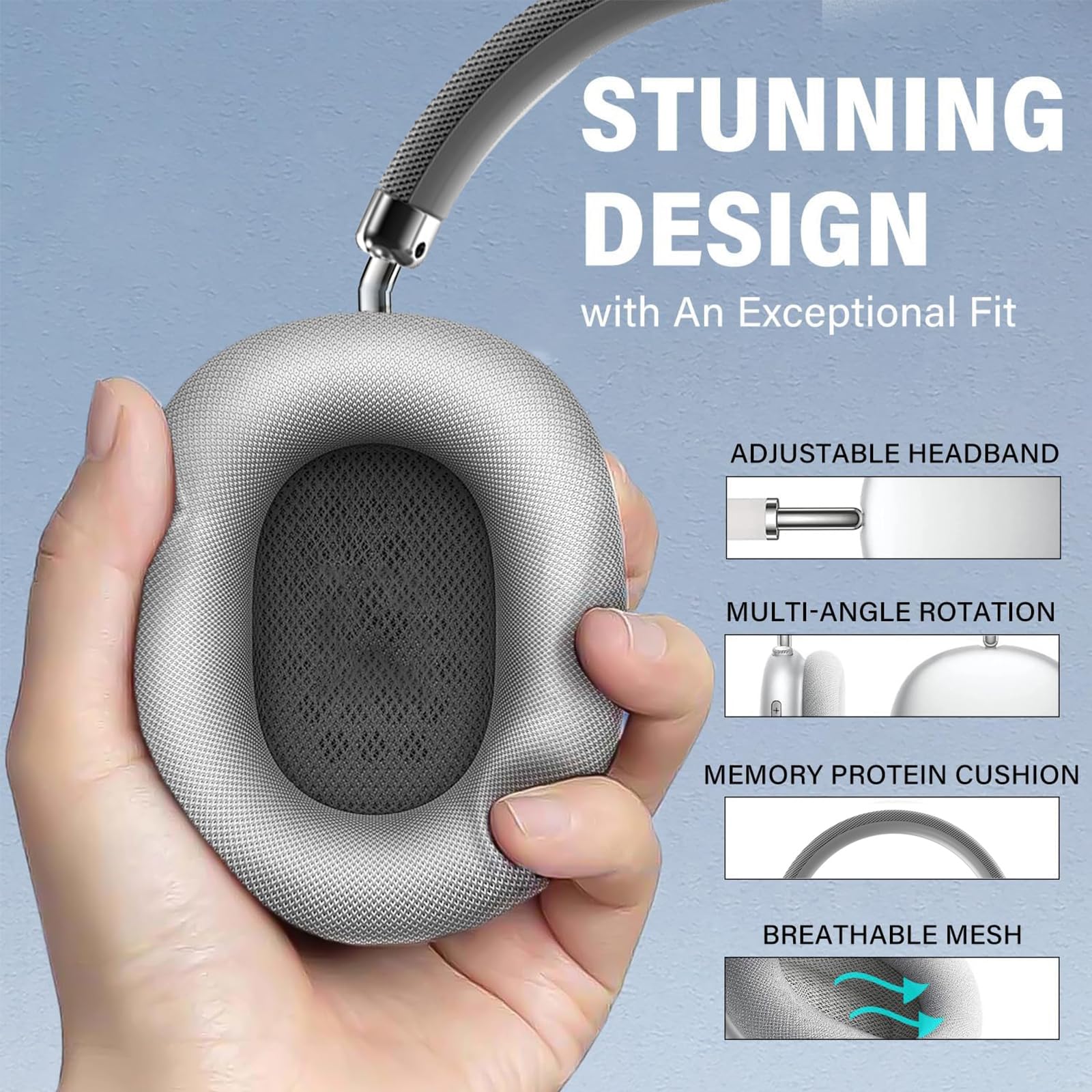 Wireless Bluetooth Headphones with Active Noise Cancelling, Built-in Mic, 24H Playtime & HiFi Sound - Adjustable Over-Ear Design for iPhone/Android/Samsung (Silver) - Perfect for Travel, Workouts & Home Office