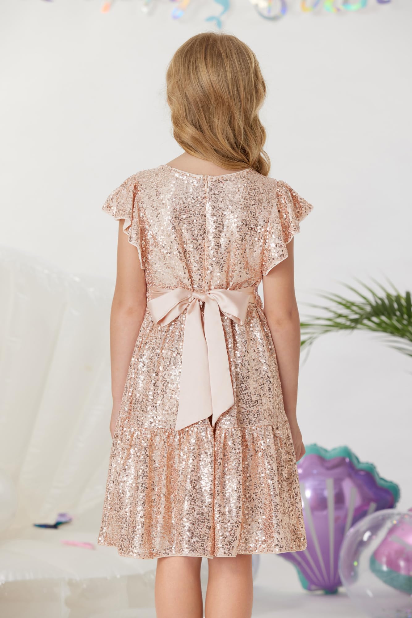 GRACE KARIN Girls Sequin Party Dress for Birthday, Prom, Formal Events - Elegant Ruffle Midi Dress for Ages 5-14 Years | Perfect for Special Occasions, Dance Recitals & Holiday Celebrations
