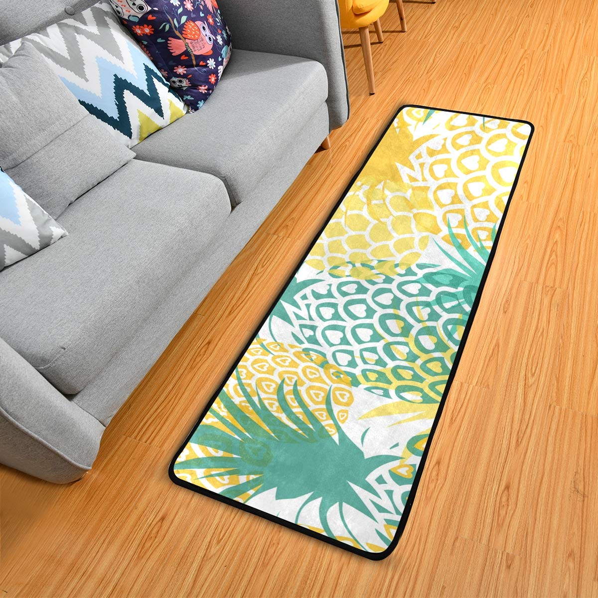 Non-Slip Pineapple Tropical Fruit Kitchen Rugs - Soft Bath Carpet & Floor Runner for Home, Dining, Living Room, Bedroom - 72