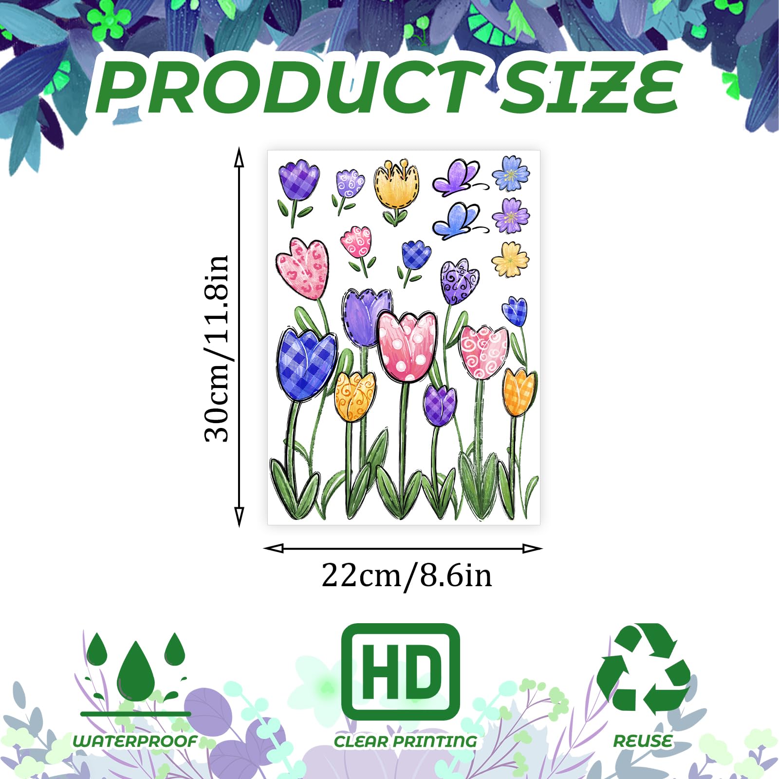 YUJUN 6-Pack Spring Summer Window Clings - Tulip & Butterfly Flower Oil Painting Decals for Glass Home Decor | Perfect for Seasonal Window Stickers, Living Room & Kitchen Decorations