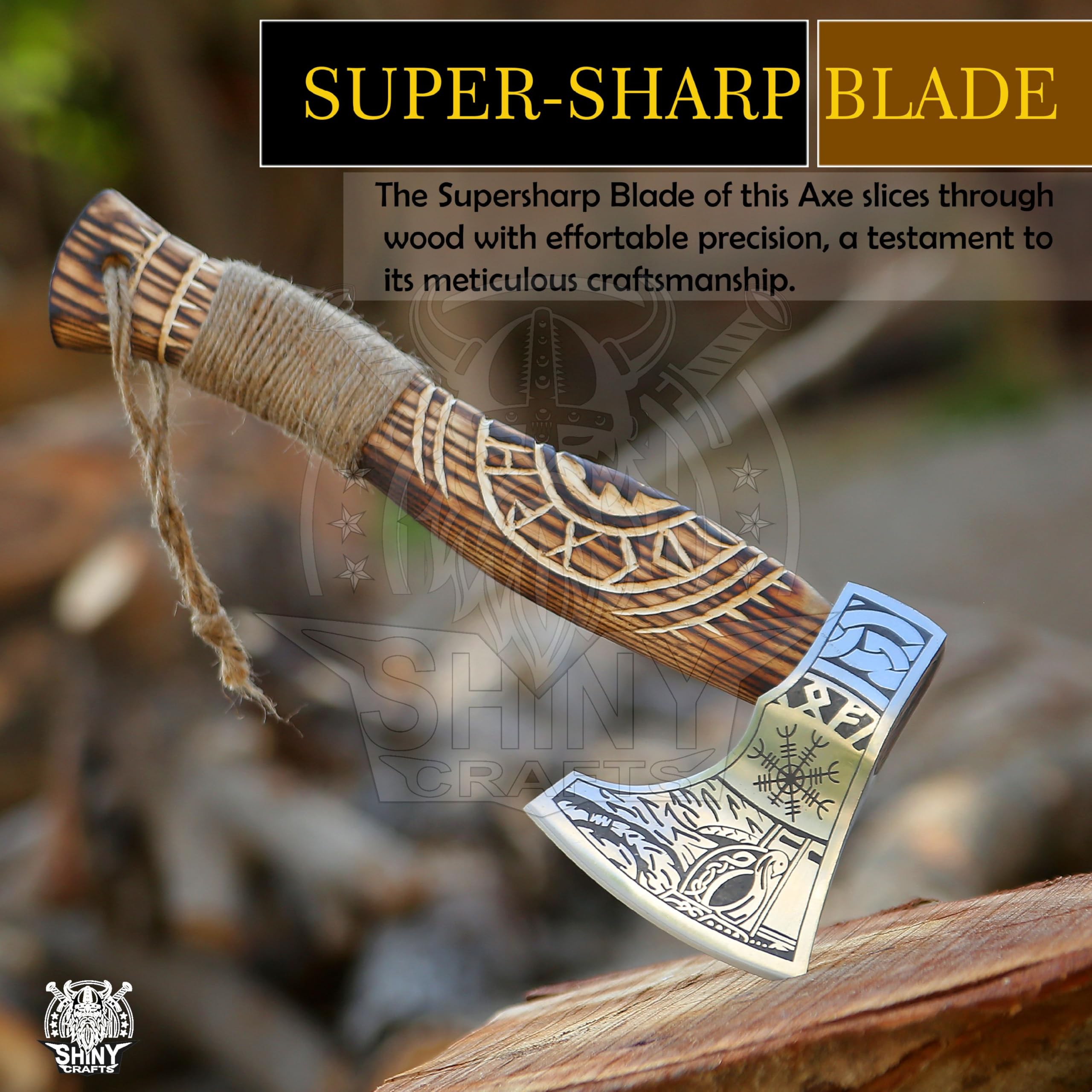 Viking Bearded Axe Tomahawk with Sheath - Handcrafted Wooden Hatchet for Camping, Throwing & Woodworking - Perfect Birthday Gift for Men, Outdoor Enthusiasts & Viking Lovers (SCA 14) - Ideal for Bushcraft, Survival Training & Medieval Reenactment