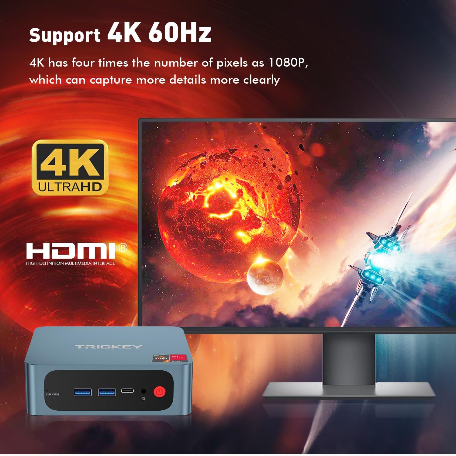 TRIGKEY Mini PC with AMD Ryzen 7 5800H (8-Core 16-Thread, Up to 4.4GHz) - 32GB DDR4 RAM + 1TB NVMe SSD - Micro Desktop Computer with HDMI, DP & USB-C - Ideal for Home Office, Gaming & Digital Signage