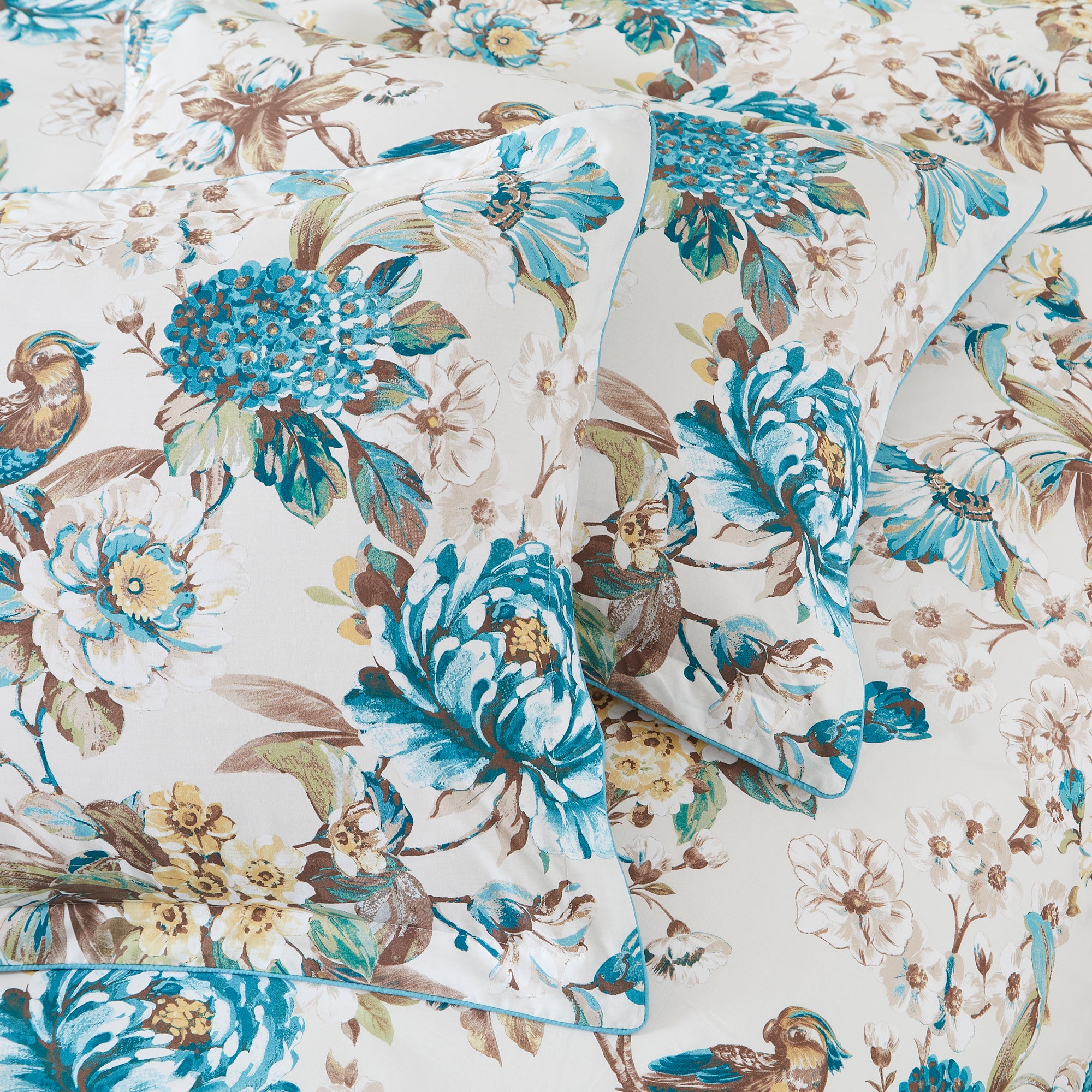 Reversible Cotton Duvet Cover Set with Bird & Hydrangea Floral Design - Soft Bedding for Master Bedroom, Guest Room & Dorm Decor