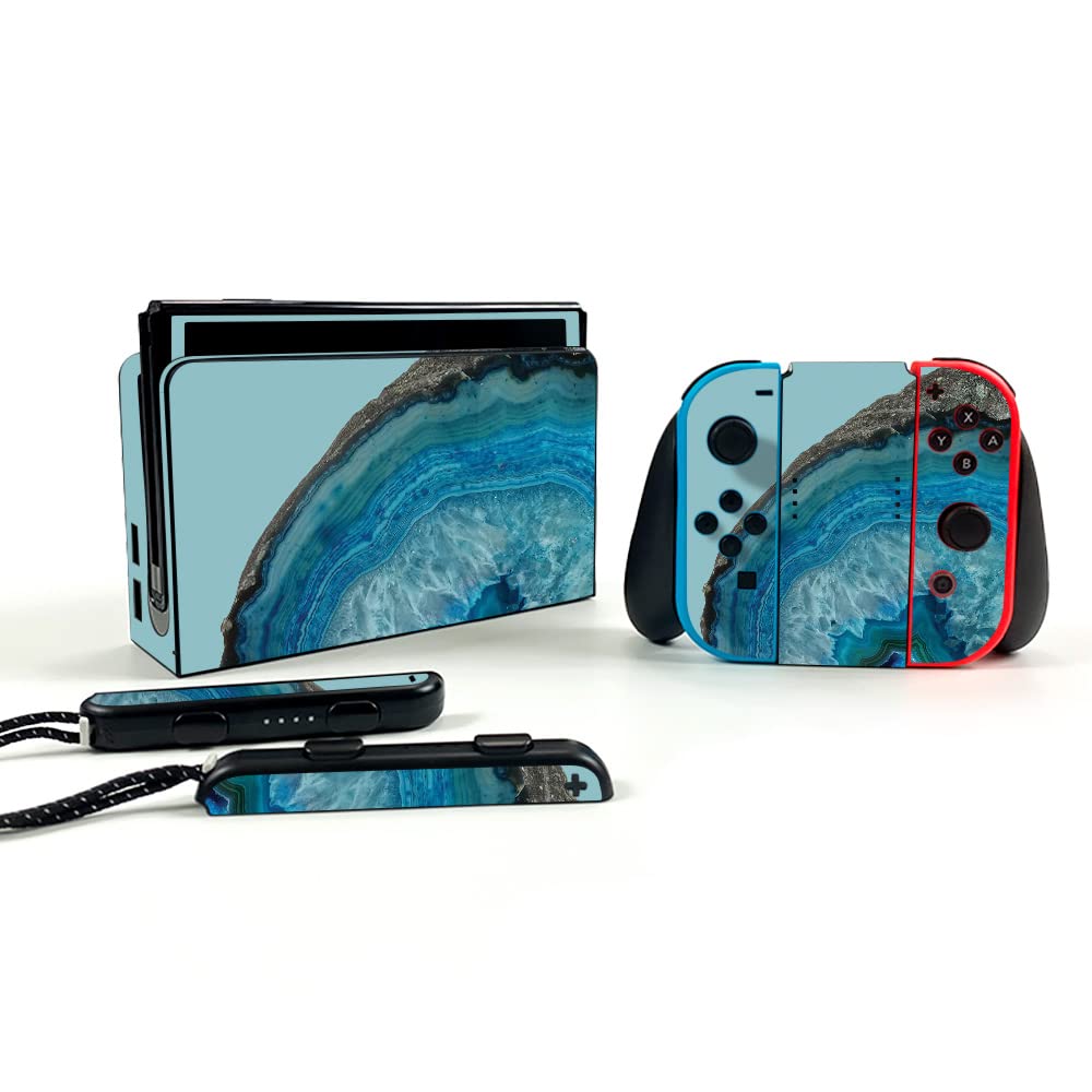 MightySkins Protective Vinyl Skin Decal Wrap for Nintendo Switch OLED - Blue Agate Design | Durable, Scratch-Resistant Cover | Easy to Apply & Remove | Made in USA | Perfect for Gaming, Travel & Personalization