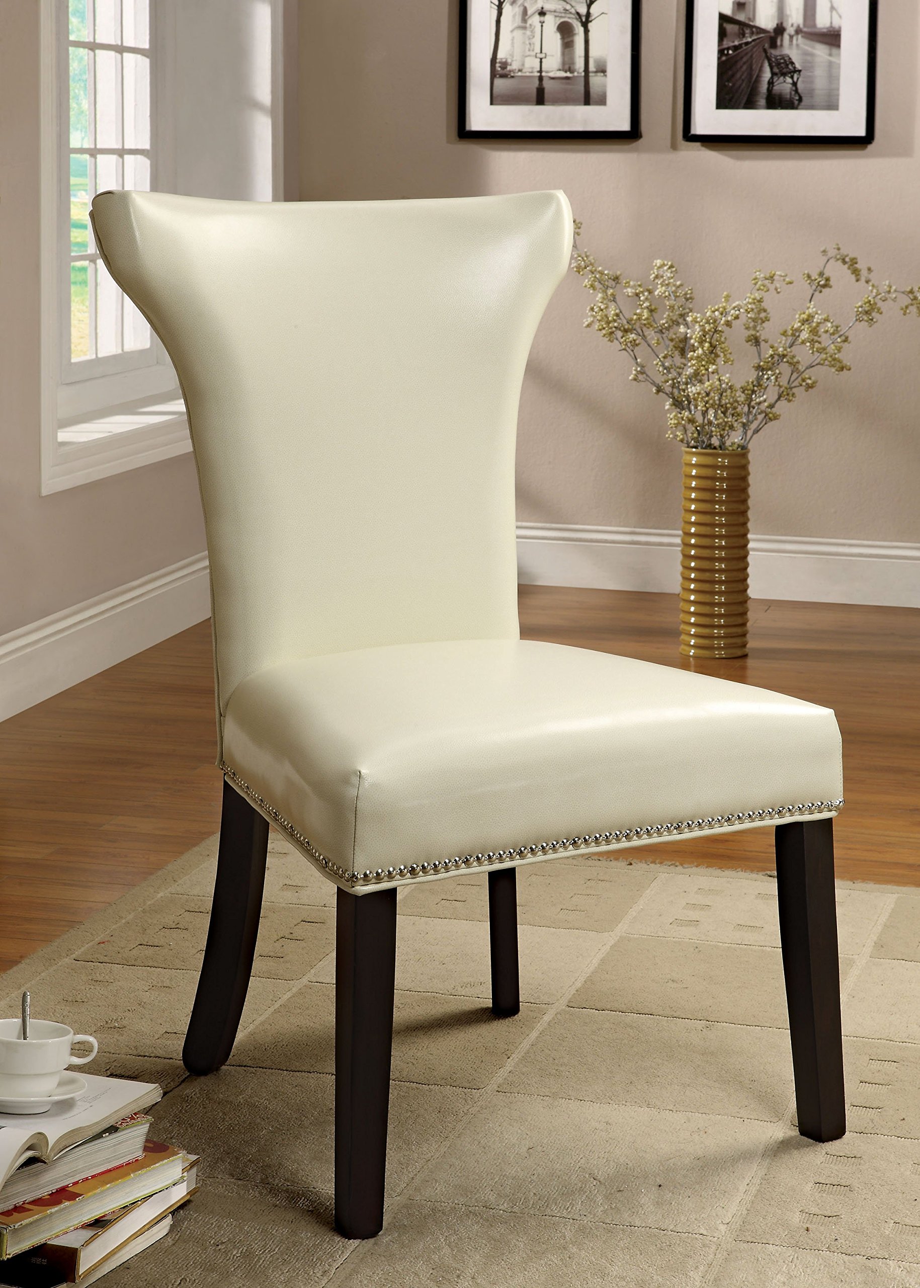 Furniture of America Eva Pewter Dining Chair - White Modern Upholstered Seat for Kitchen, Dining Room & Office - Comfortable & Stylish Home Furniture