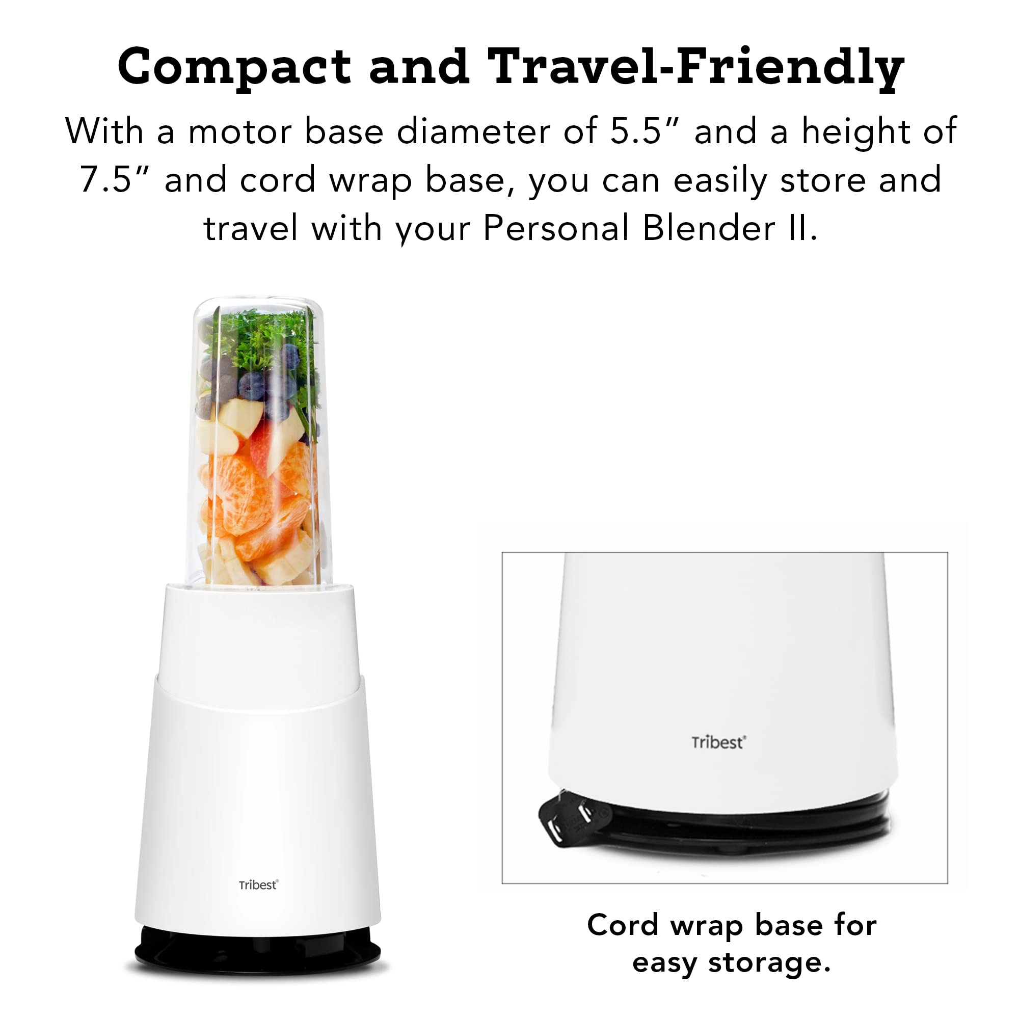 Tribest PB-410WH-A Personal Blender II - 400W Portable Smoothie Blender with 20oz BPA-Free Travel Cups - Perfect for Protein Shakes, Fruit Smoothies & Meal Prep at Home, Gym or Office