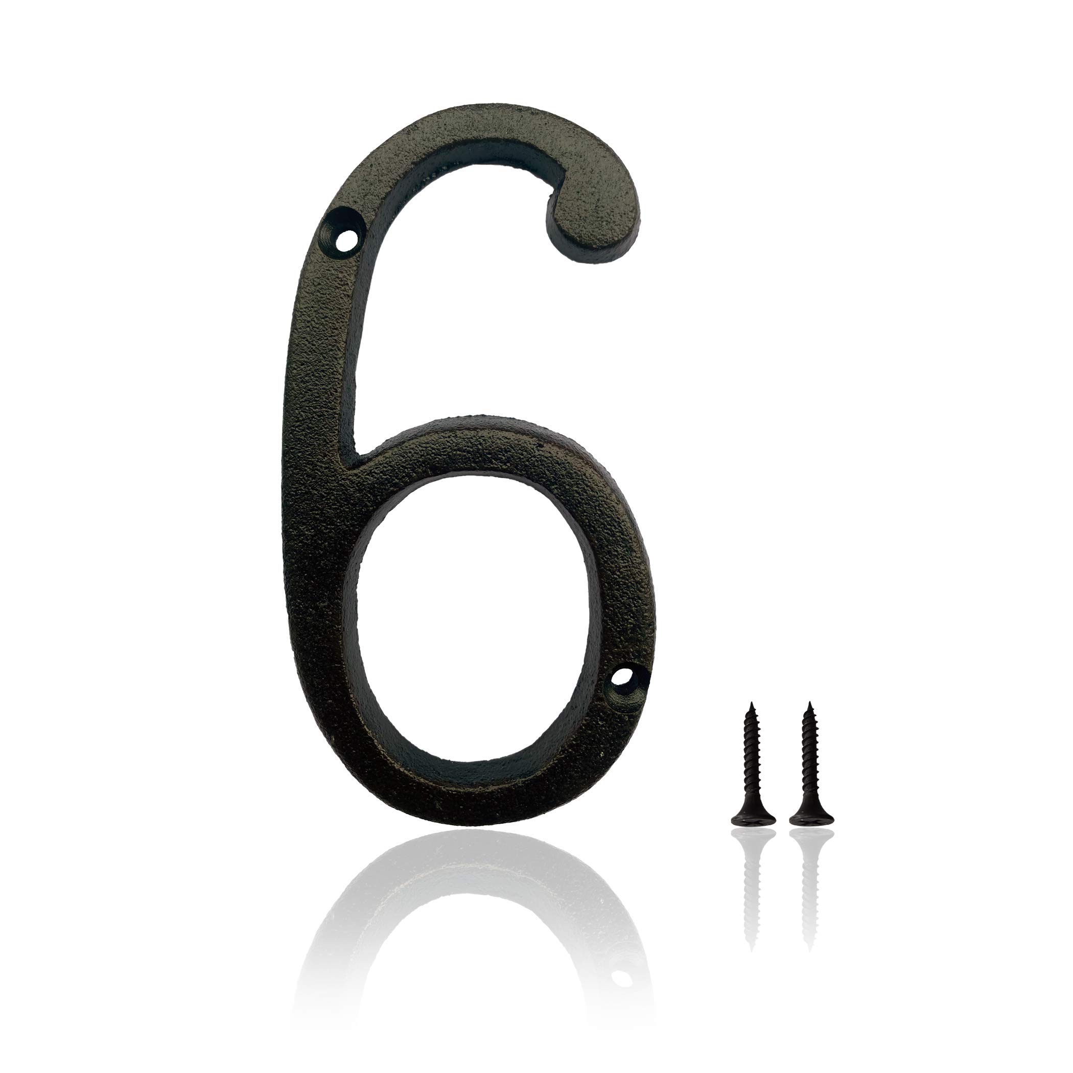 5.5 Inch Cast Iron House Numbers for Outdoor Use - Rustic Address Plaques for Home, Farmhouse, Garage, Shop, Office & Hotel (Number 6) - Perfect for Curb Appeal & Mail Delivery Visibility