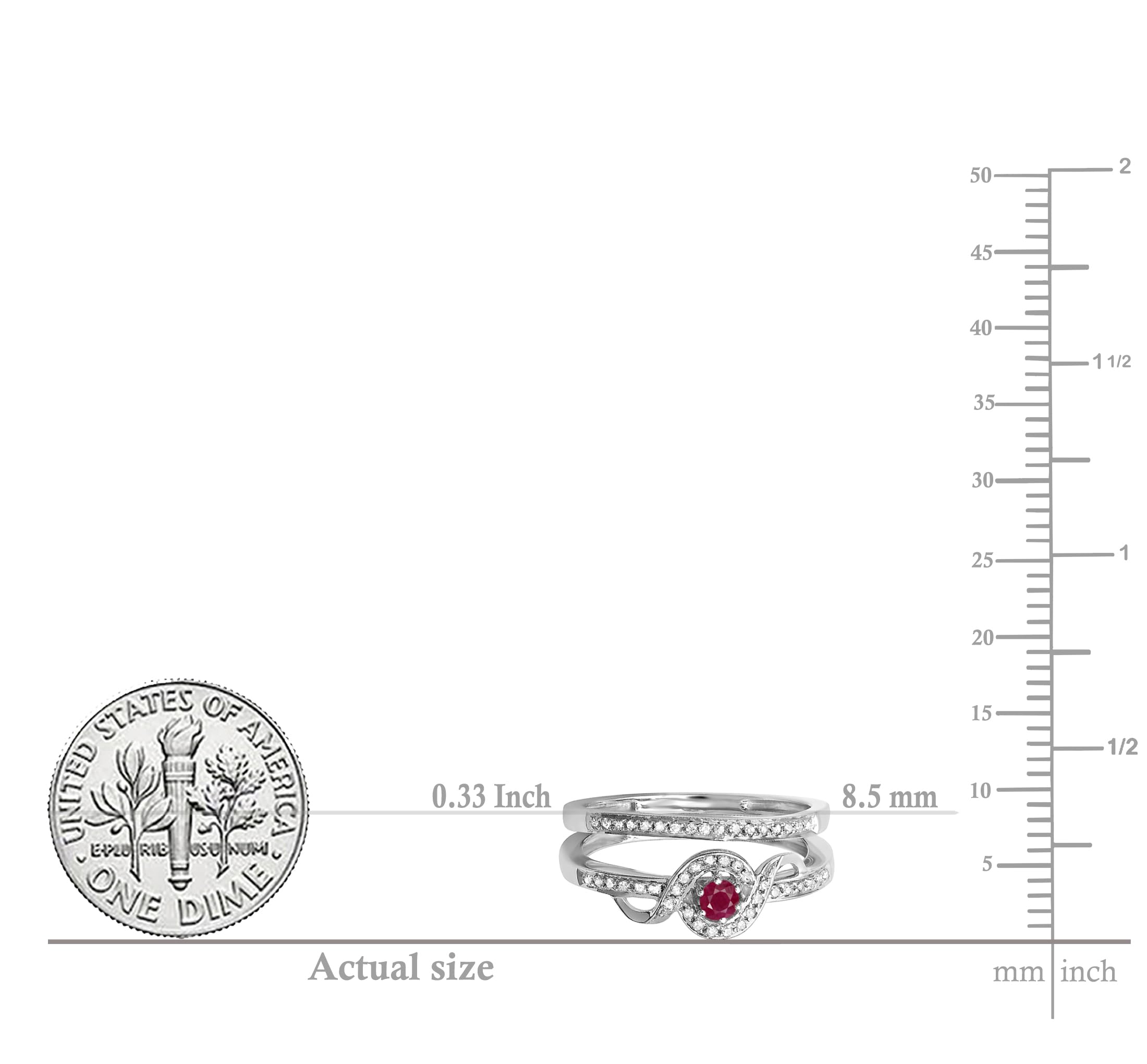 Dazzlingrock Sterling Silver Round White Diamond & Ruby Bridal Promise Ring Set for Women - Perfect for Engagement, Wedding, Anniversary & Valentine's Day Gifts