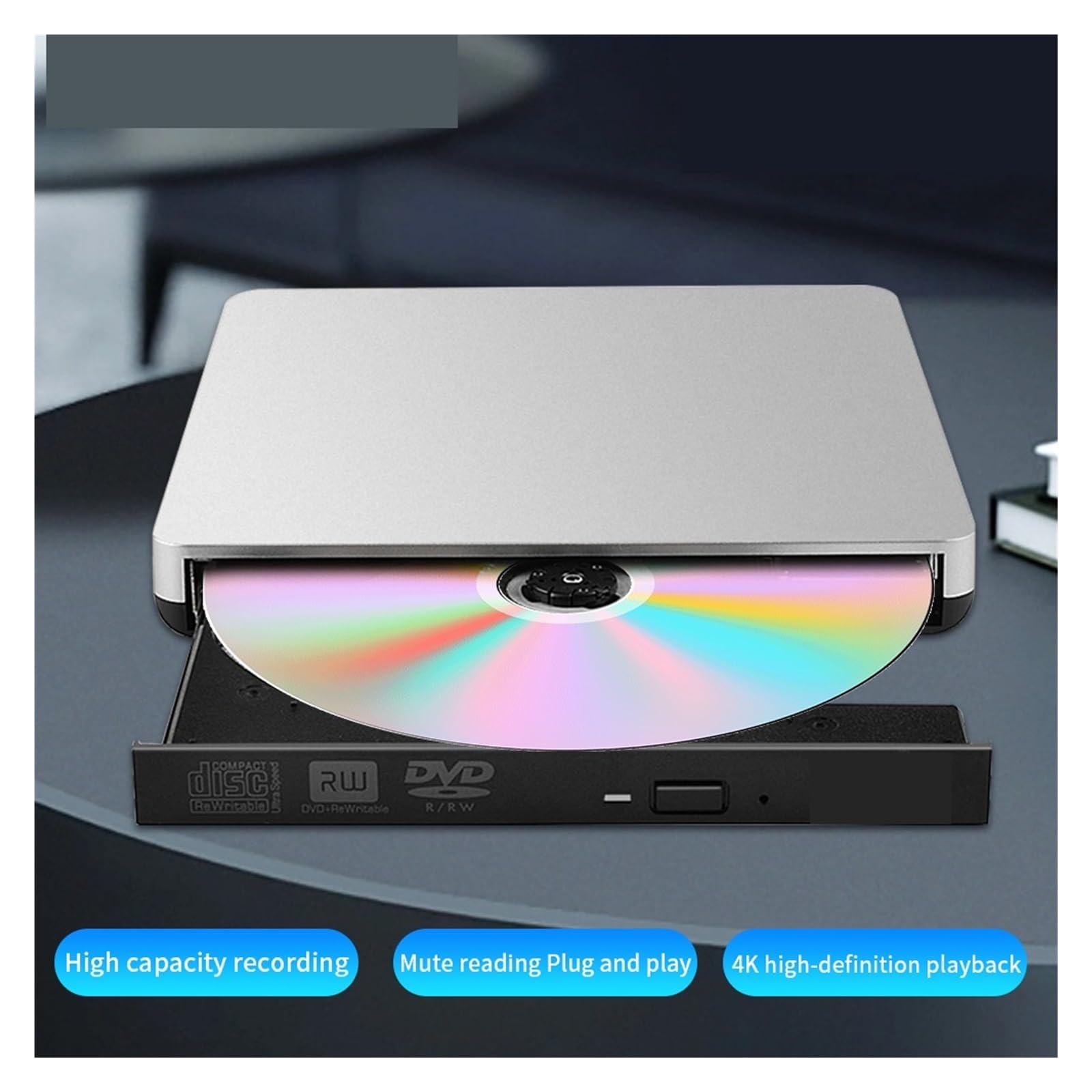 4K Blu-Ray External Optical Drive USB 3.0 - Ultra HD Blu-Ray Burner DVD/CD Writer Reader for PC & Laptop - Perfect for Home Theater, Movie Collection & Data Backup