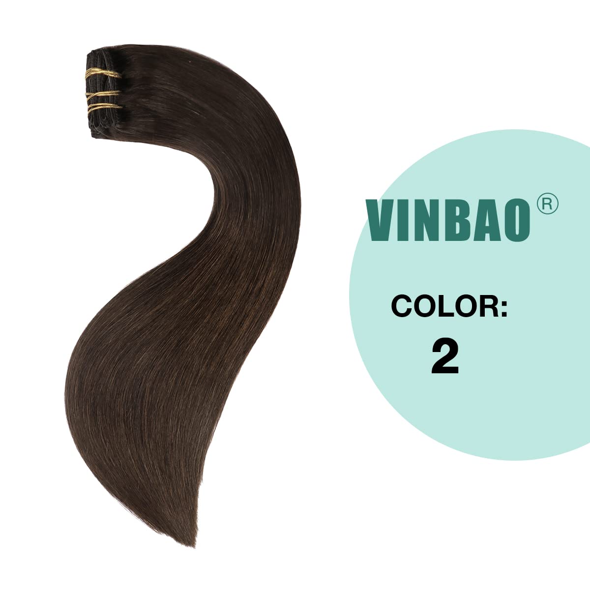 VINBAO 22 Inch Clip in Human Hair Extensions - 6 Pcs Straight Double Weft Dark Brown (#2) 120g for Women | Perfect for Daily Styling, Parties & Special Occasions