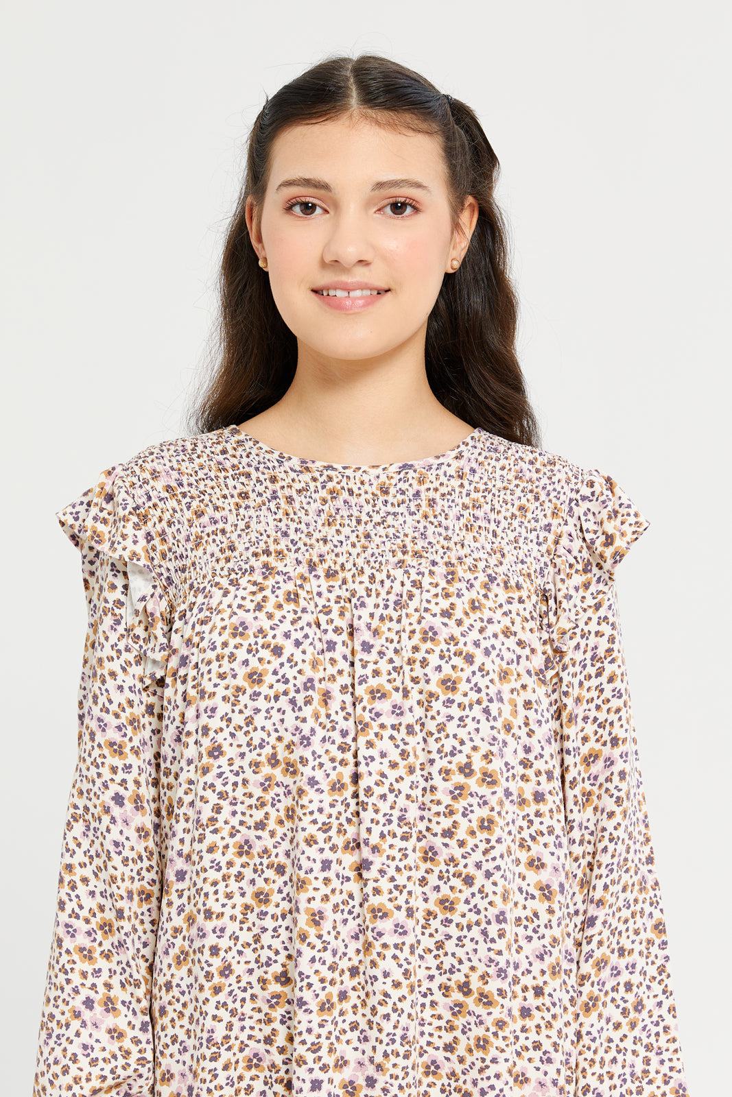 Animal Print Long Sleeve Smocked Dresses for Women - Boho Chic Floral Midi Dress for Party, Date Night & Special Occasions