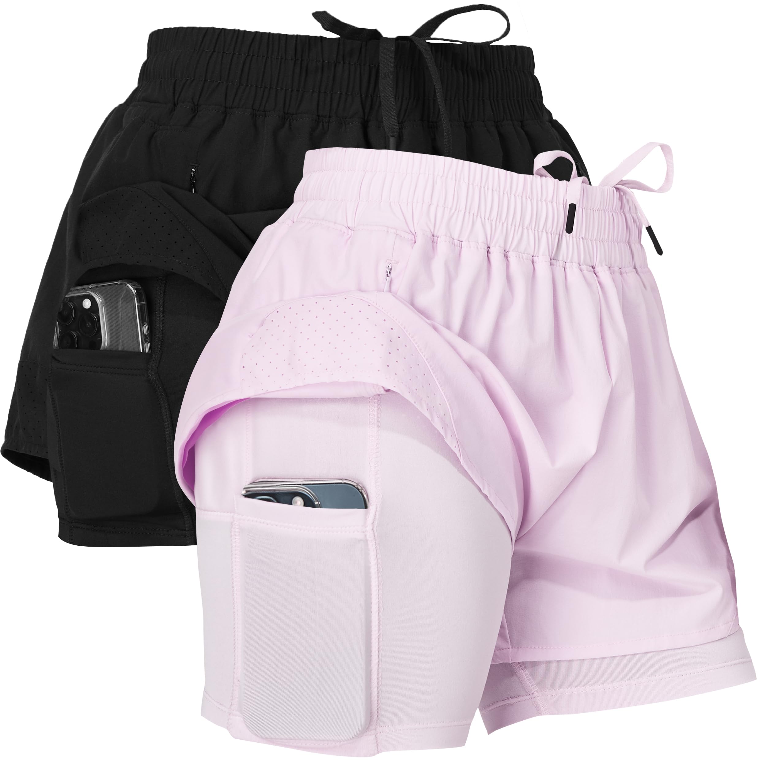 High-Performance Women's Gym Shorts 2-Pack - Nylon Compression Workout Shorts with Liner for Running, Yoga & CrossFit Training