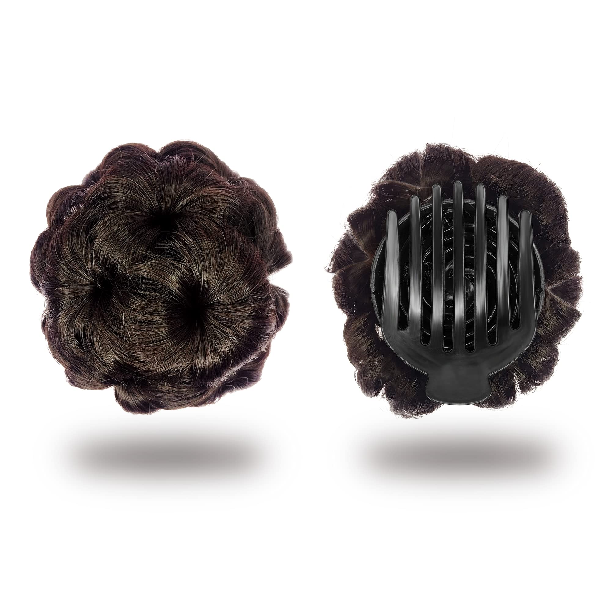 VIEWS Synthetic Hair Bun Clip - Natural Black & Brown Highlight Hair Extension for Women & Girls | Perfect for Ponytail, Updo & Everyday Hairstyles