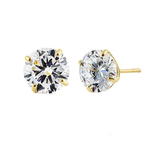 1.68 ct Solid 14K Yellow Gold 6mm Round Cut Clear Cubic Zirconia Stud Earrings for Women - Perfect for Weddings, Parties & Everyday Elegance