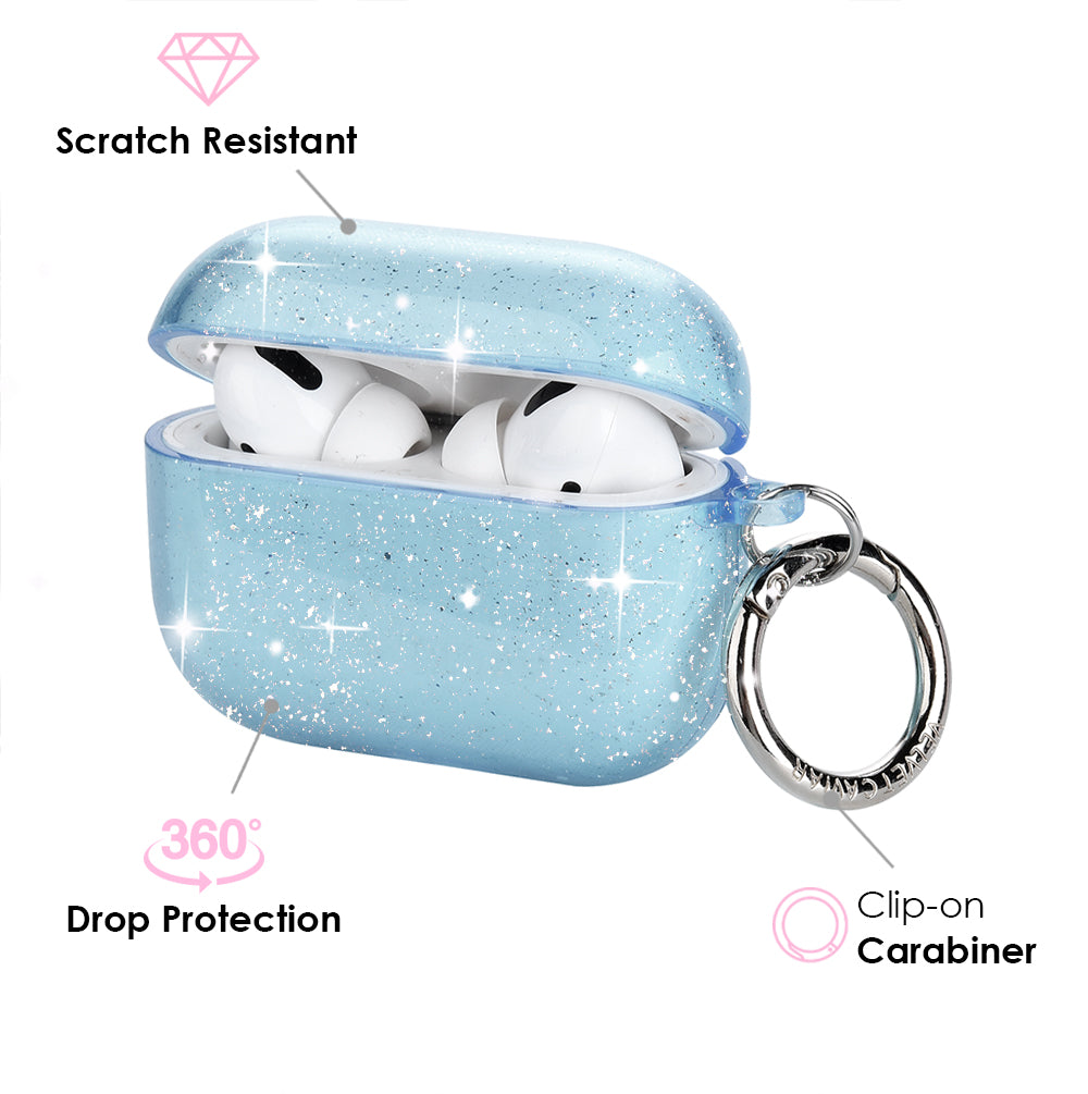 Premium Blue Stardust AirPod Case - Protective Cover for AirPods 1/2/3/Pro - Glitter Shockproof Design - Perfect for Travel, Work & Everyday Use