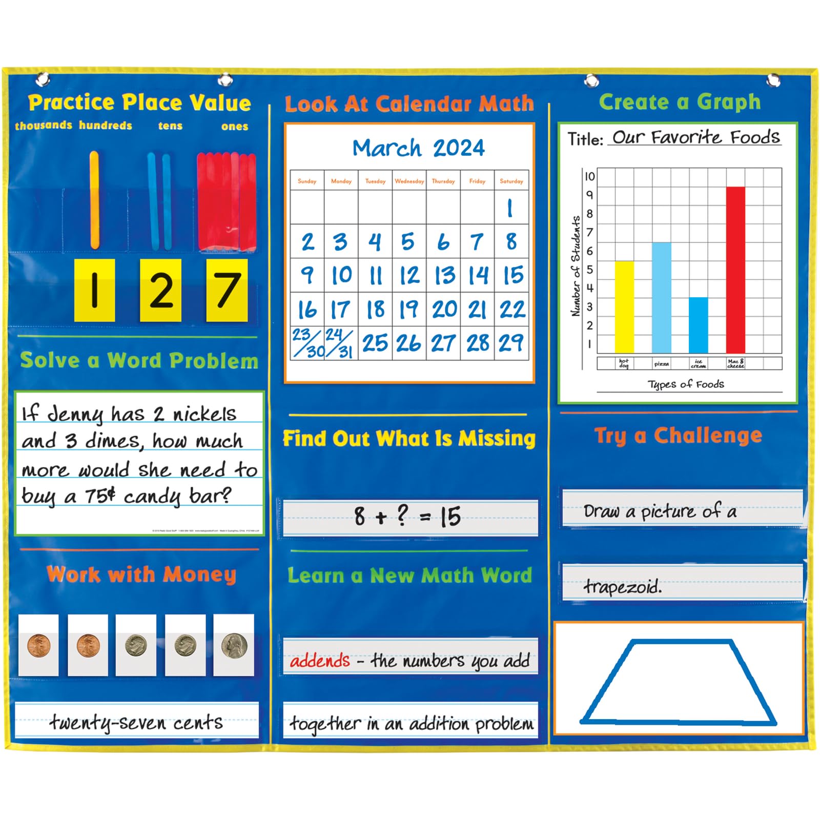 Really Good Stuff Daily Math Pocket Chart - Interactive Classroom Learning Tool for Elementary Students | Perfect for Math Centers, Homeschooling & Teacher Resources