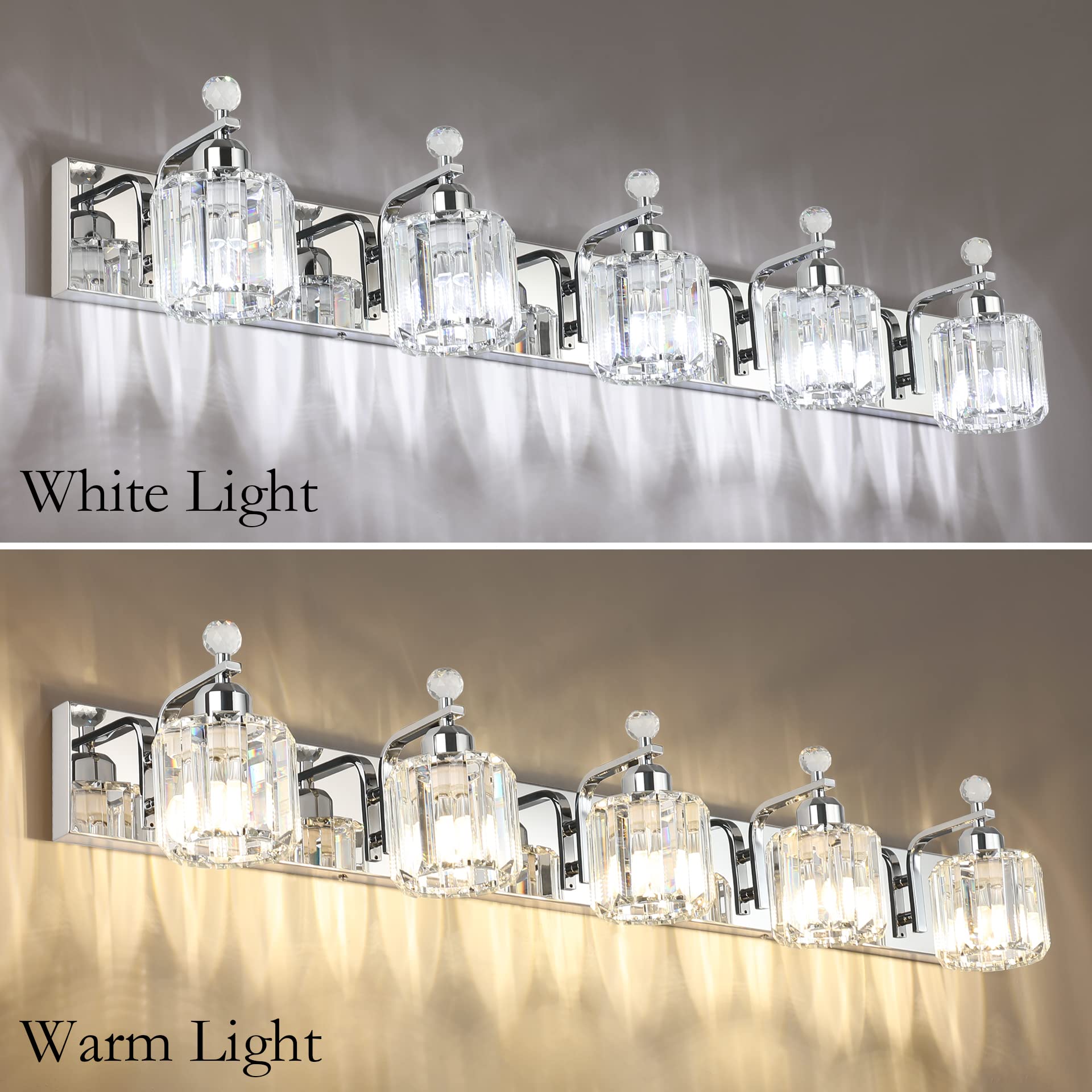 Modern Crystal Bathroom Vanity Light Fixture - 5-Light Chrome Vanity Lighting for Bathroom Mirror (Bulbs Not Included) | Perfect for Contemporary Bathrooms, Master Suites & Powder Rooms