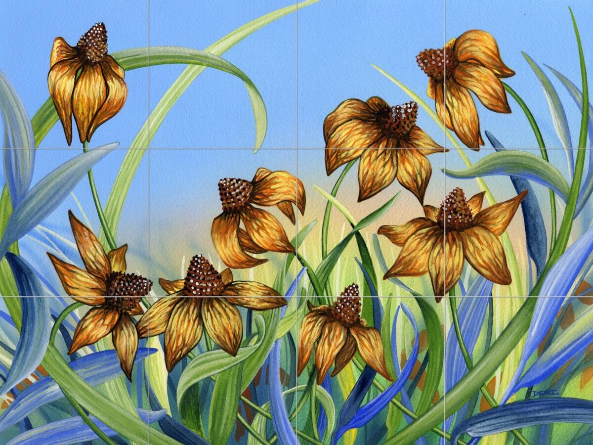Ceramic Backsplash Tile Mural - Floral Flower Design with Blackeyed Susans for Kitchen & Bathroom - Waterproof & Easy to Clean - Perfect for Farmhouse, Cottage, or Vintage Style Decor - by Denise Freeman