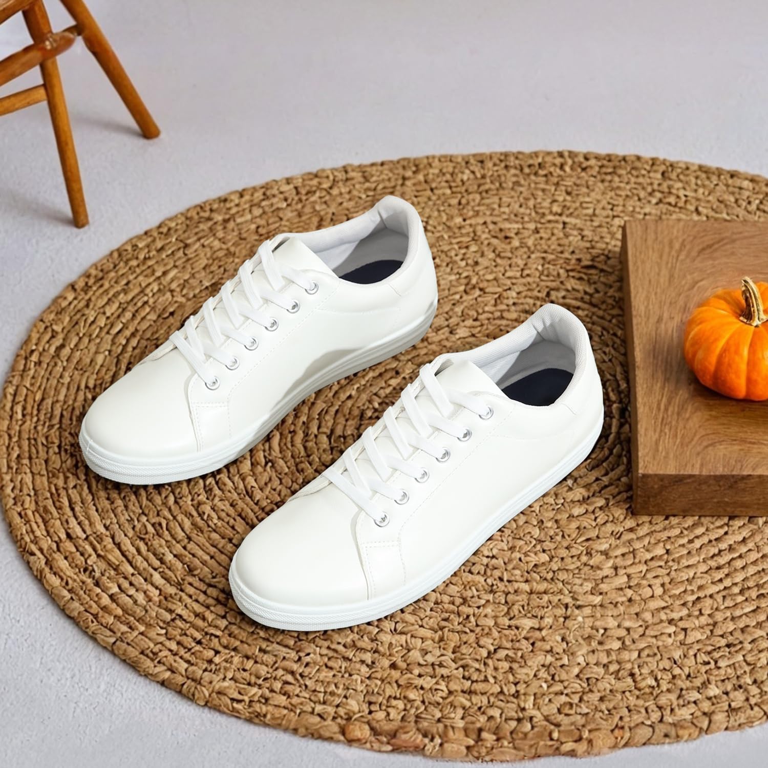 Jousen Men's White Casual Sneakers - Breathable Soft Comfortable Fashion Shoes for Walking, Running & Daily Wear