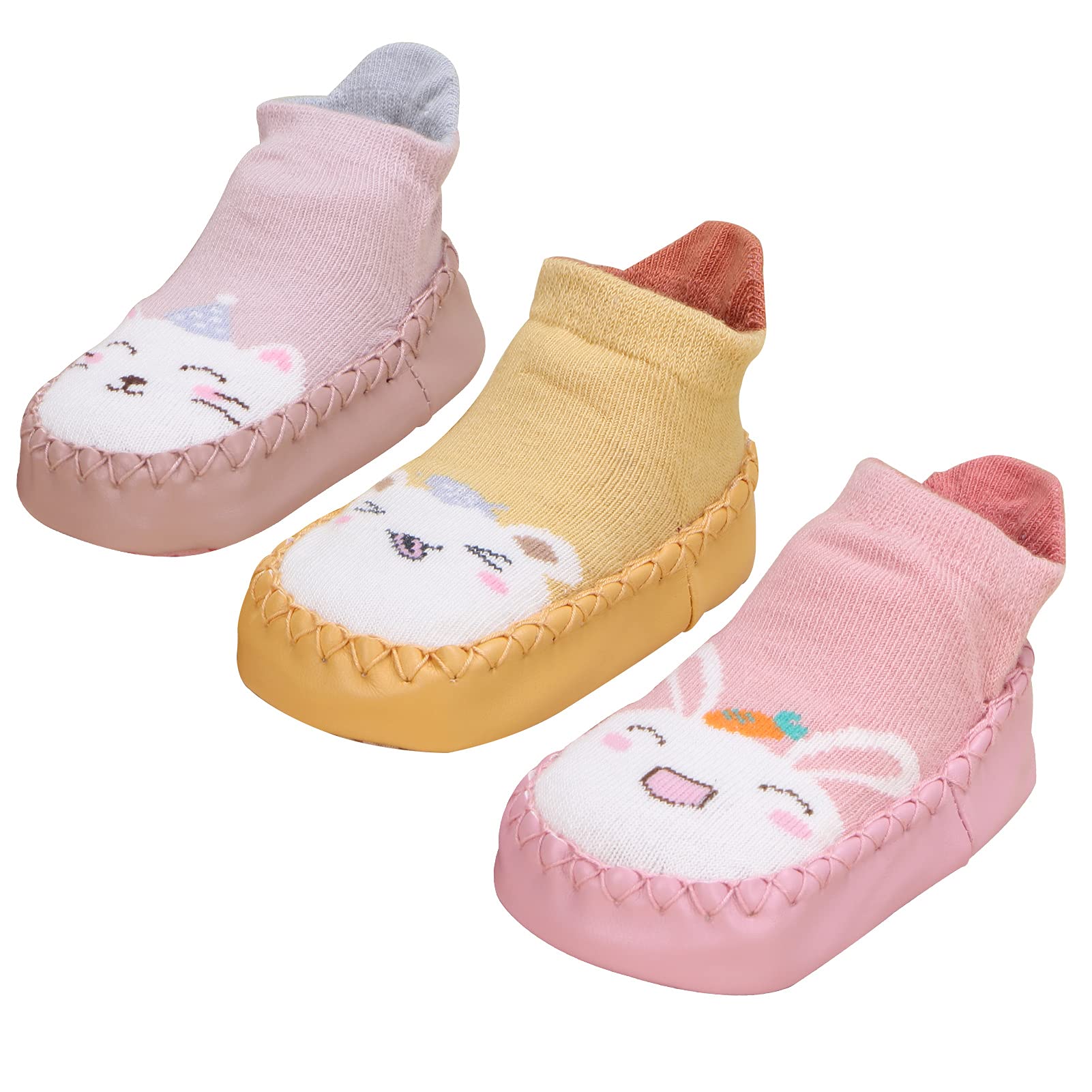 Happy Cherry 3 Pairs Baby Cotton Shoes Socks - Soft Anti-Slip Cartoon Socks for Infants & Toddlers - Perfect for Crawling, Walking & Playtime