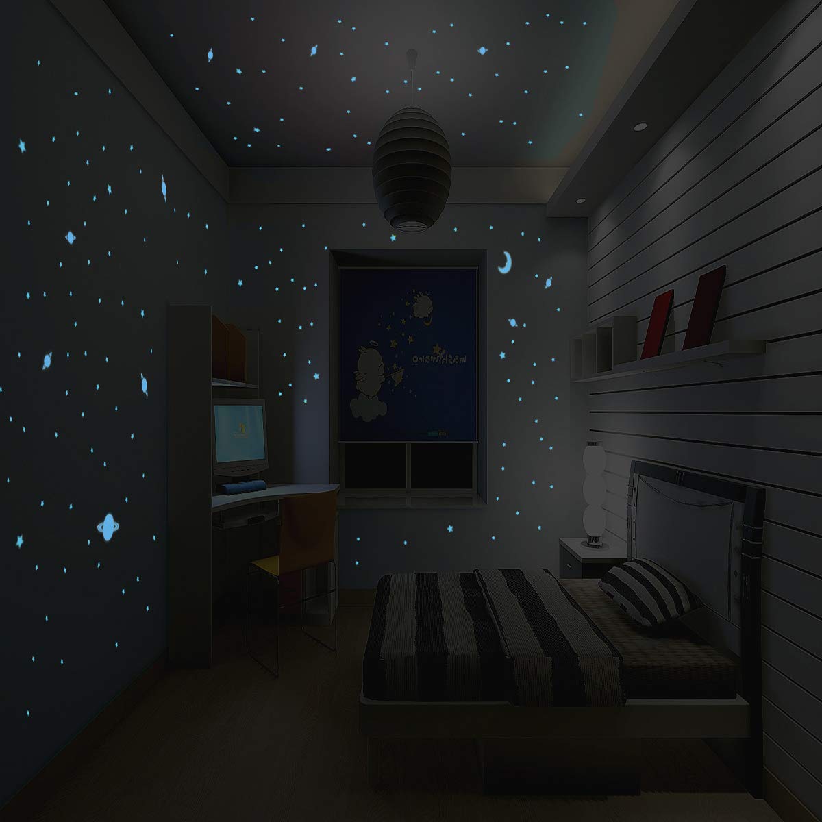 150 Blue Glow in The Dark Stars and Planets Stickers - Universe Themed Decals for Kids Room, Ceiling Decor & Night Light Effect - Perfect for Bedroom, Nursery & Space Theme Party Decorations