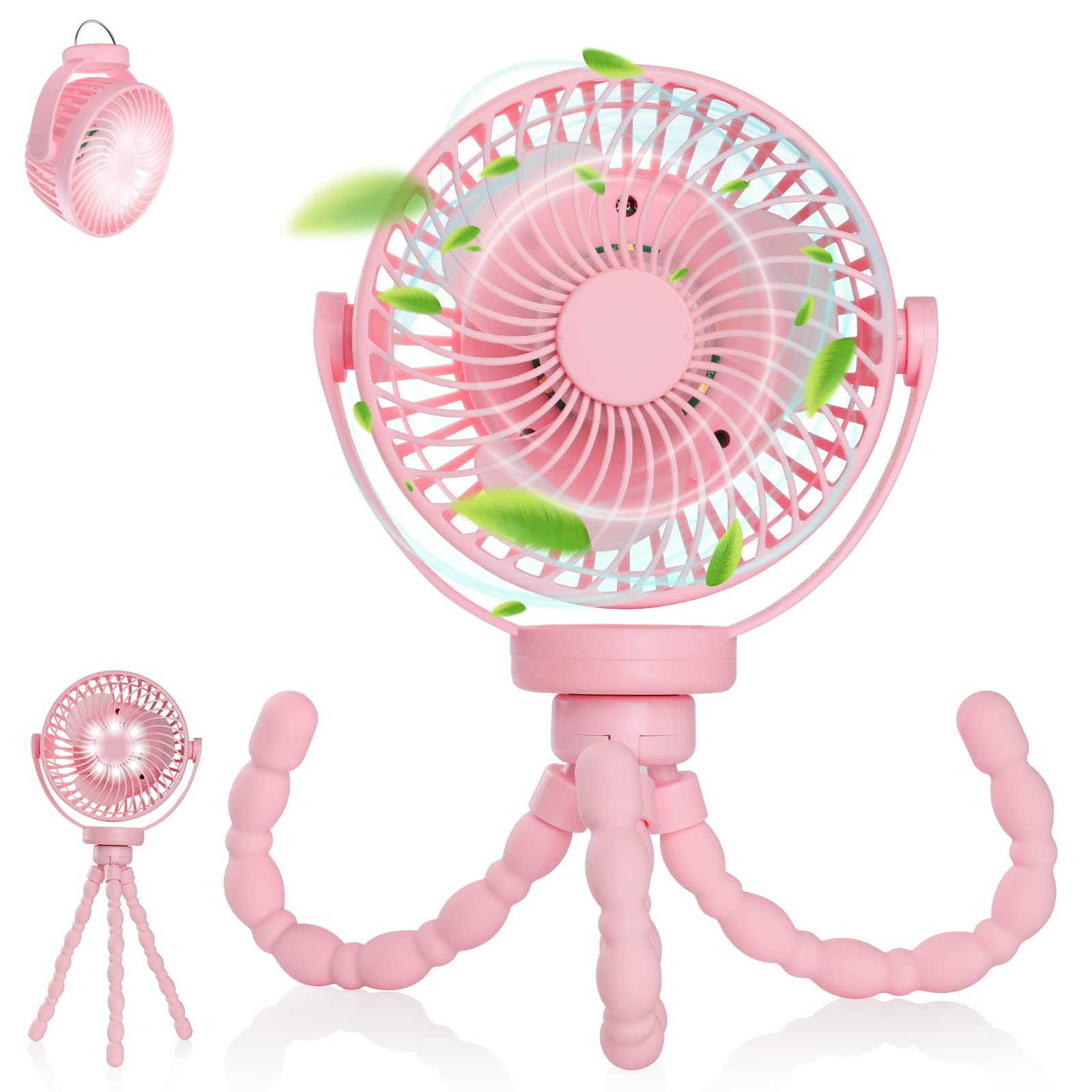 Simpeak 5200mAh Rechargeable Portable Fan - 3-Speed USB Desk Fan, Stroller Fan & Handheld Fan with LED Light & 720° Rotation for Office, Car, Camping, Dorm, Travel & Outdoor Use