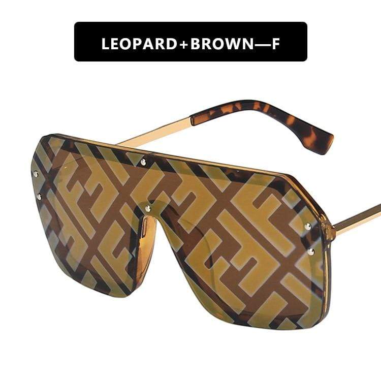 Futuristic Leopard Print FF Sunglasses for Women - Oversized UV Protection Cat Eye Glasses - Perfect for Beach, Driving & Fashion Outfits