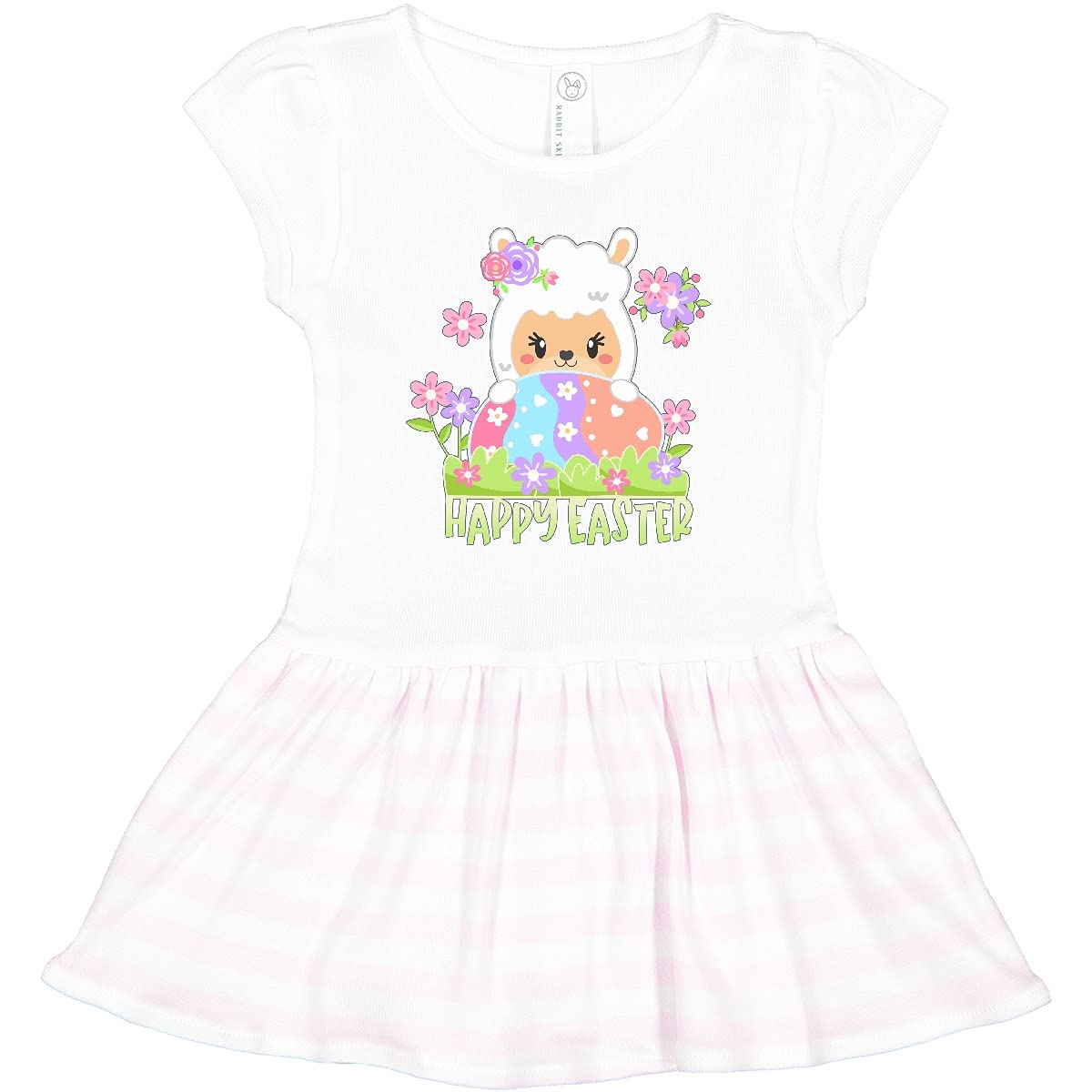 Inktastic Happy Easter Llama with Spring Flowers and Egg Toddler Dress - Cute Easter Outfit for Baby Girls & Toddlers - Perfect for Easter Egg Hunts, Spring Photos & Holiday Celebrations