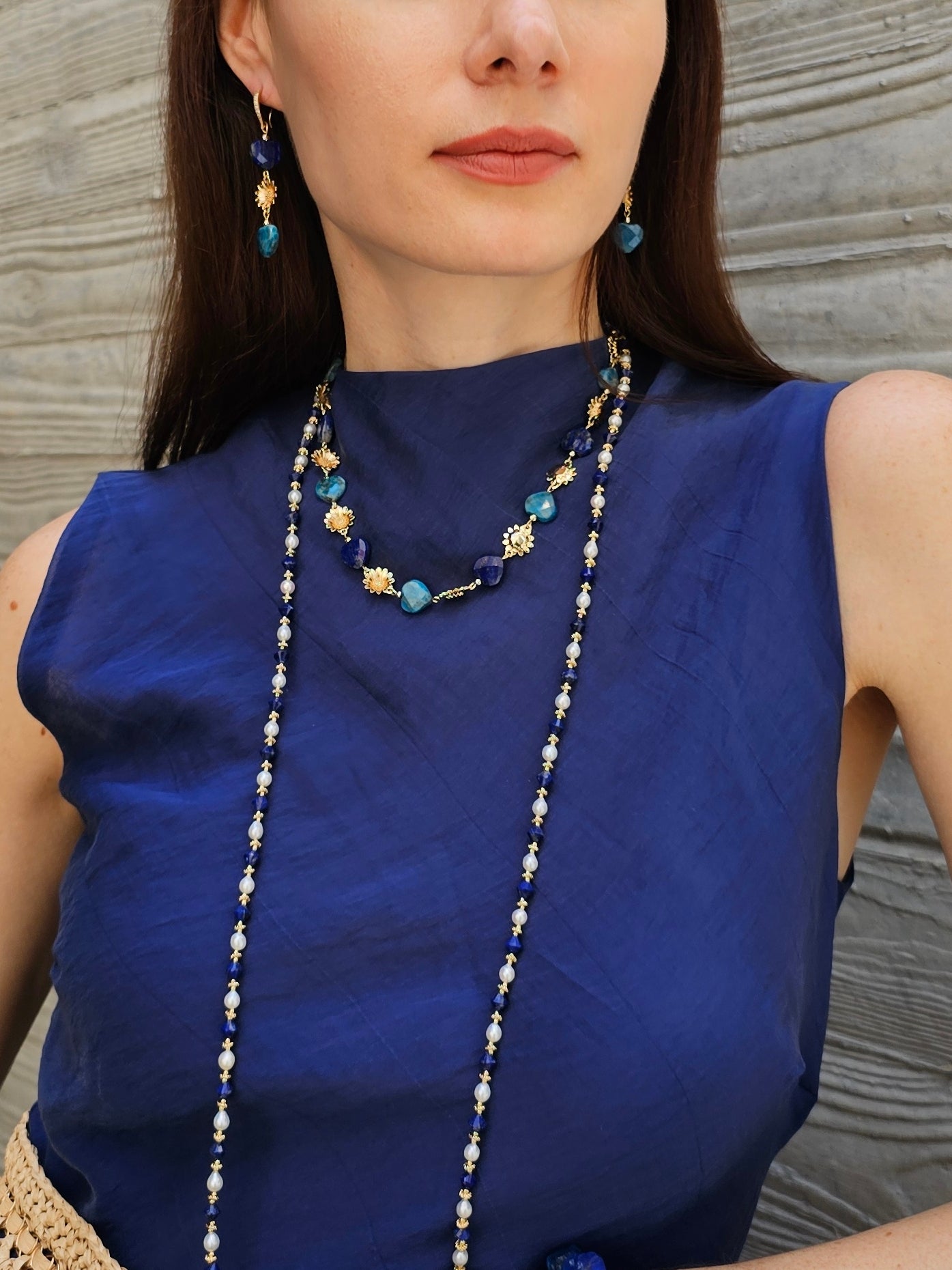 Lapis Lazuli & Apatite Heart-Shaped Floral Dangle Earrings for Women | Handmade Bohemian Jewelry | Perfect for Weddings, Date Nights & Special Occasions
