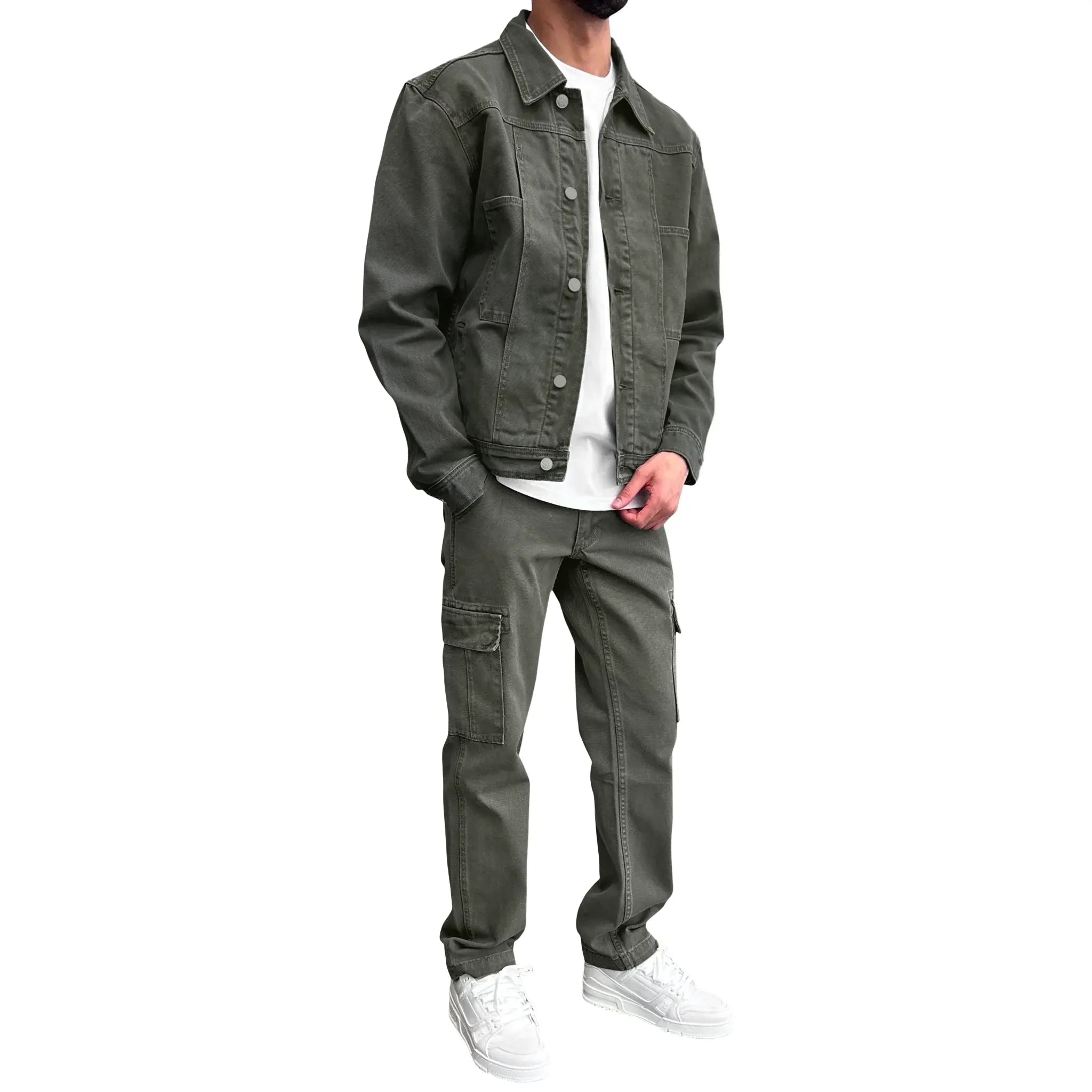 SIARR Green Denim Jacket & Cargo Pants Set - Stylish Streetwear Outfit for Men | Perfect for Casual Wear, Outdoor Adventures & Urban Fashion