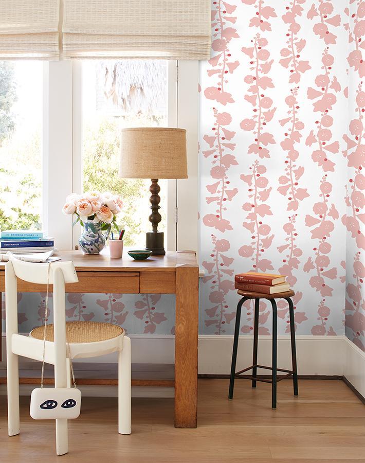 Clare V. Shell 'Hollyhock' Wallpaper - Floral Peel and Stick Wallpaper for Bedroom, Living Room, or Nursery Decor