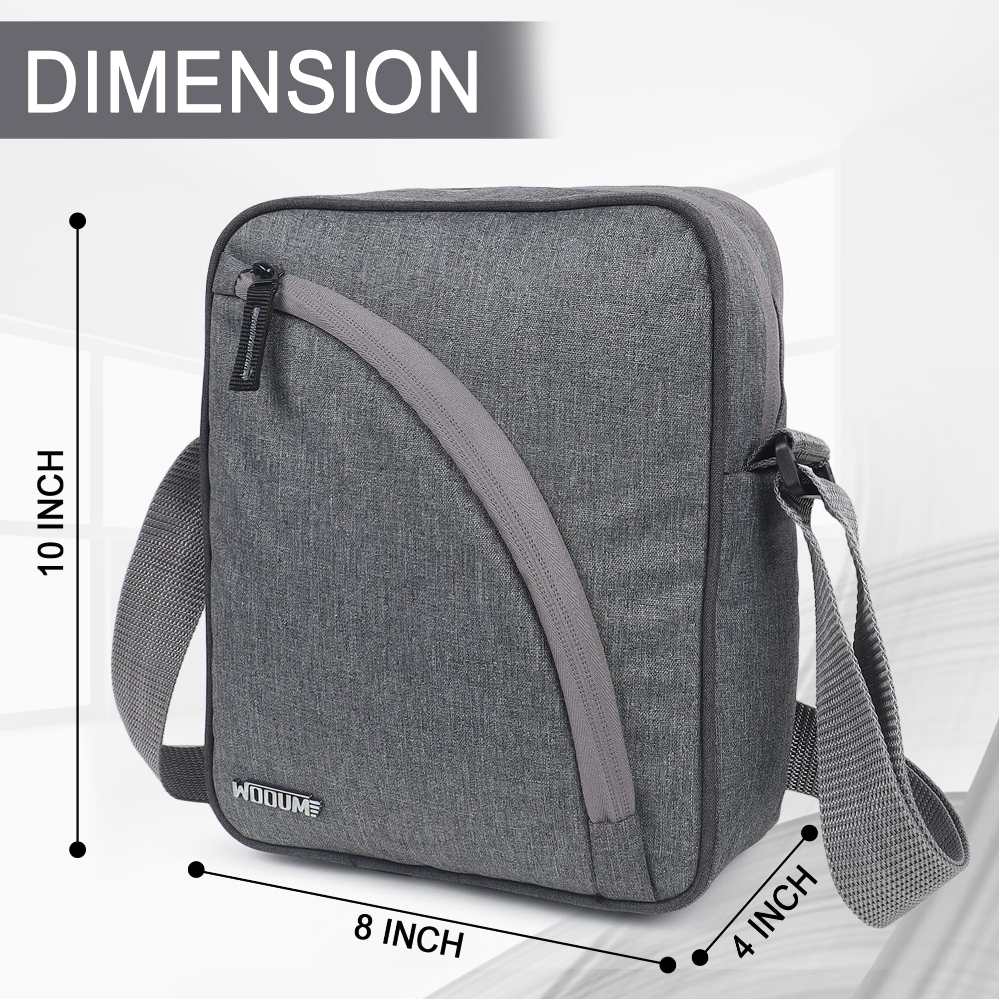 Wooum Sling Bag Cross Body Messenger Bag - Compact Size 10x8x4 Inch (Tgrey) - Water-Resistant with 4 Zipper Compartments, Adjustable Strap & Tablet Holder - Large Capacity for Travel, Work & Daily Use