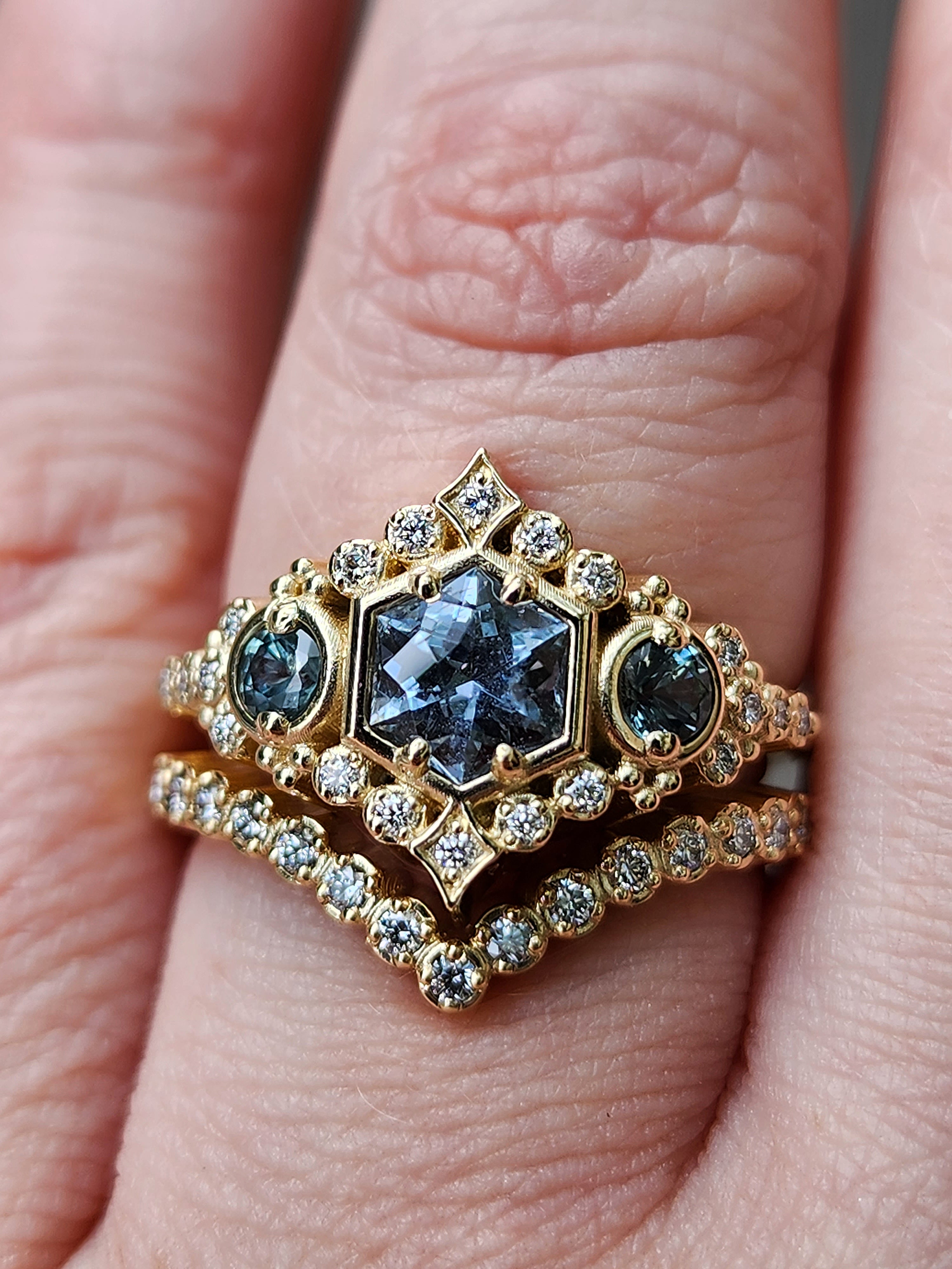 Victorian Style Engagement Ring with Sapphire & Diamond Side Stones - Customizable Setting for Unique Bridal Jewelry | Perfect for Proposals, Weddings & Anniversary Gifts