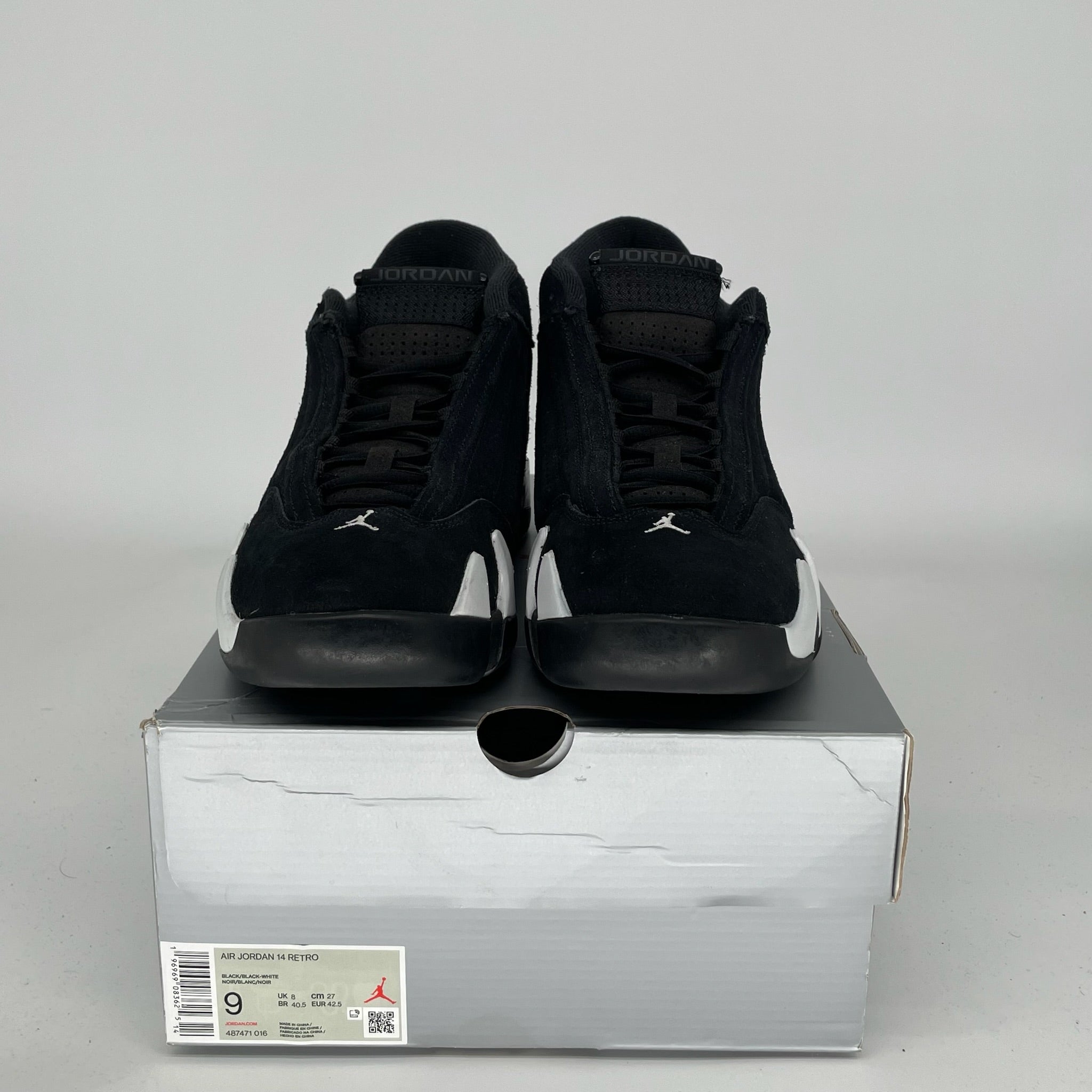 Original Air Jordan 14 Retro Basketball Shoes - Black/White (487471-016) - Size 9 Men's - Classic Sneakers for Basketball, Streetwear & Casual Fashion