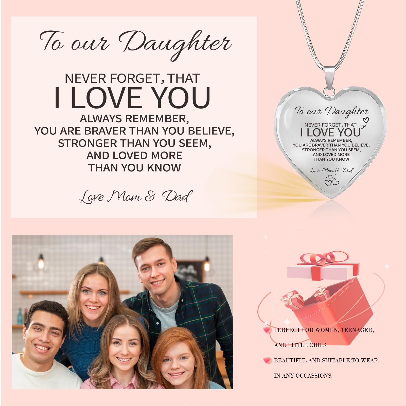 TAGOMEI Heart Necklace for Women - Inspirational Daughter Gift from Mom & Dad, Valentine's Day, Christmas & Birthday Present - Perfect for Graduation, Mother's Day & Special Occasions