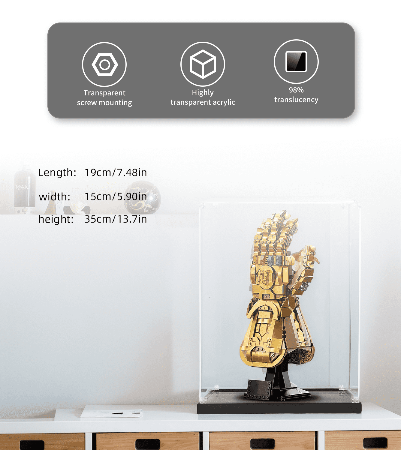 LEGO Infinity Gauntlet & Nano Gauntlet Display Case for 76191 & 76223 Sets - Perfect for Collectors & Home Decor