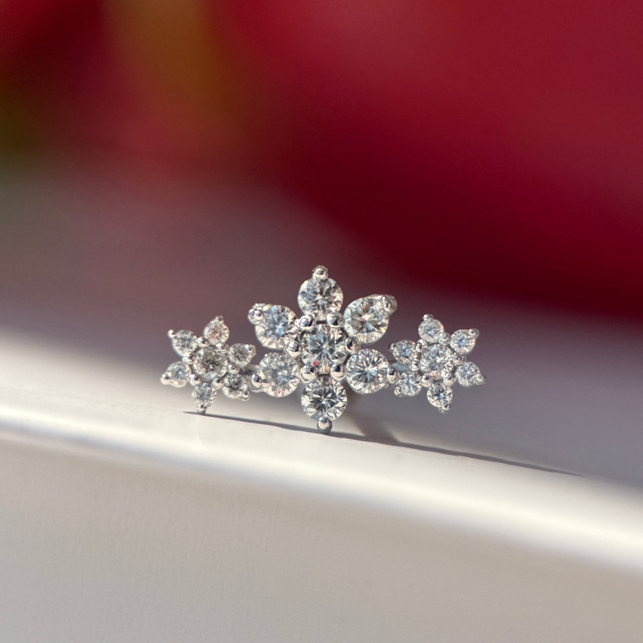 14K Yellow Gold Diamond Three Flower Garland Flat Back Stud Earrings - Elegant Floral Jewelry for Women, Perfect for Weddings, Parties & Everyday Wear