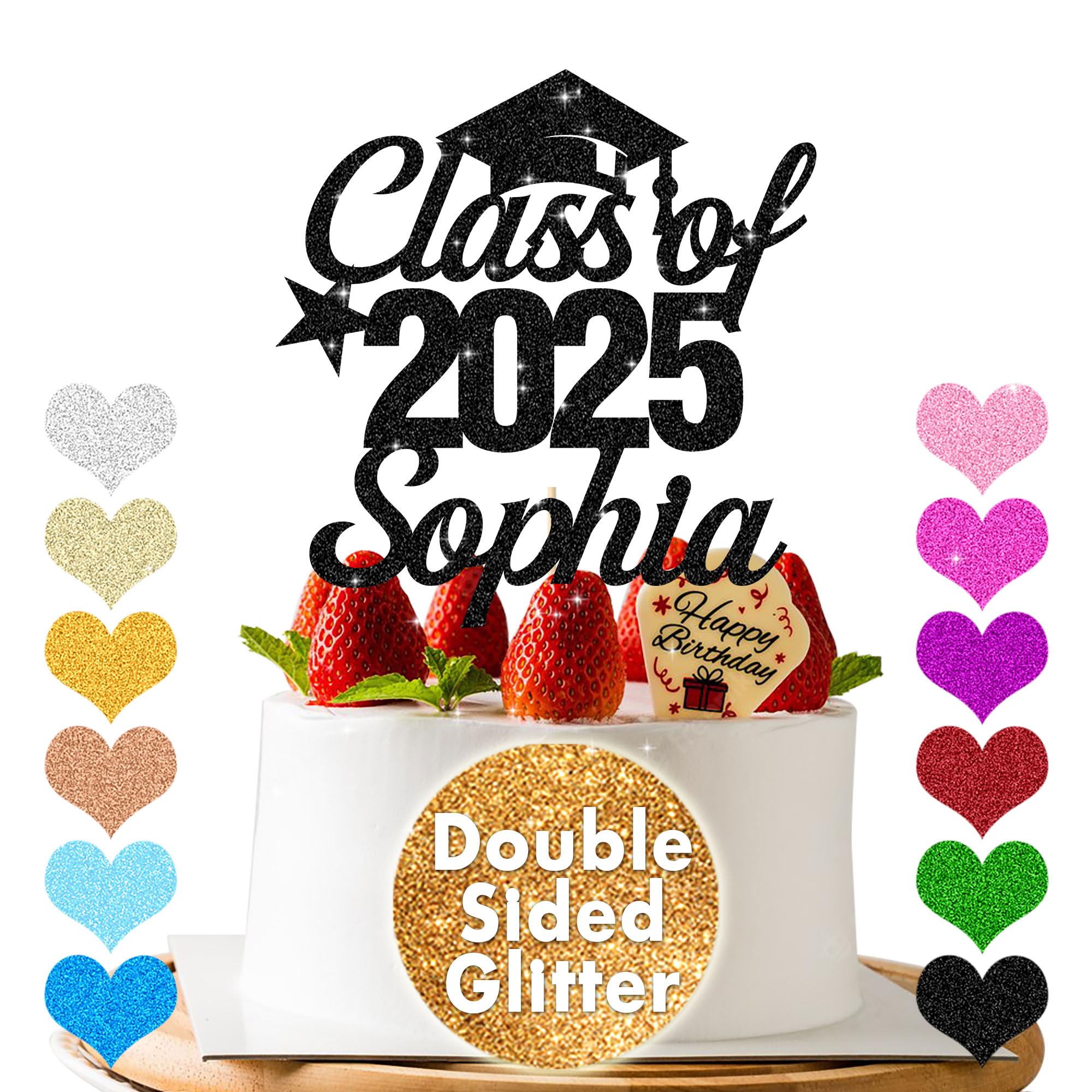 Custom Graduation Cake Topper - Class of 2025 Personalized Cake Decorations - Perfect Graduation Gift & Party Decor with Name (Black) - Ideal for High School & College Graduation Celebrations