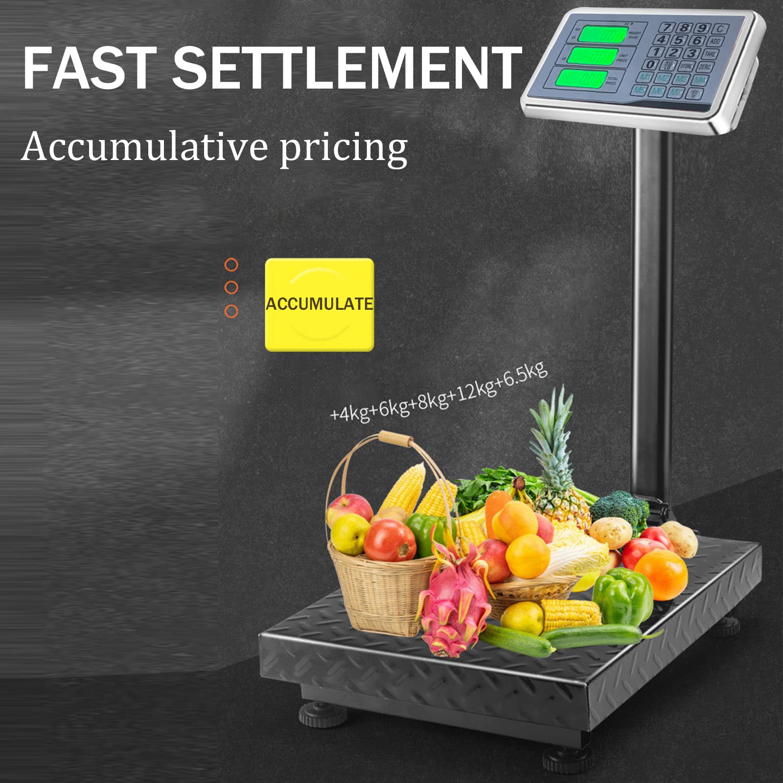 660lbs Digital Commercial Platform Scale - Stainless Steel Industrial Floor Scale with High-Definition LCD Display | LB/KG Units | Heavy Duty for Luggage, Packages & Postal Shipping | Perfect for Warehouses, Shipping Centers & Retail Stores