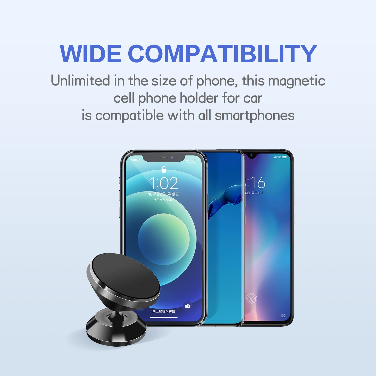 2 Pack Magnetic Phone Car Mount - Strong Magnet Phone Holder with 4 Metal Plates, 360° Rotatable Dashboard Mount for iPhone, Samsung & More | Perfect for Hands-Free Driving & GPS Navigation