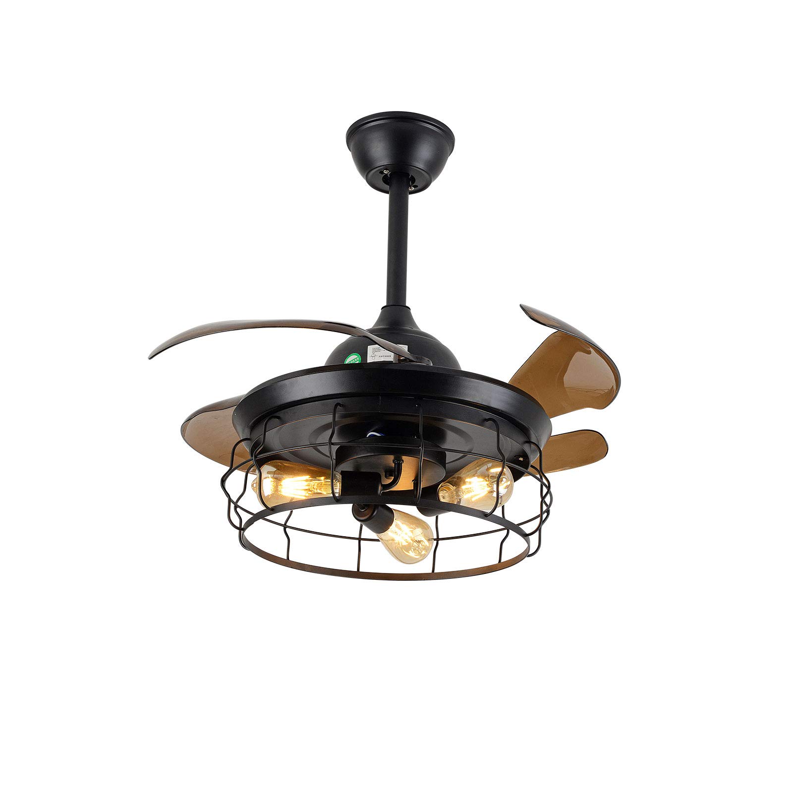 36 Inch Retractable Blades Ceiling Fan with Light Kit & Remote Control - Industrial Vintage Chandelier Style Fandelier, Metal Cage Pendant Lighting for Bedroom, Farmhouse, Dining Room - Perfect for Home Cooling & Stylish Decor