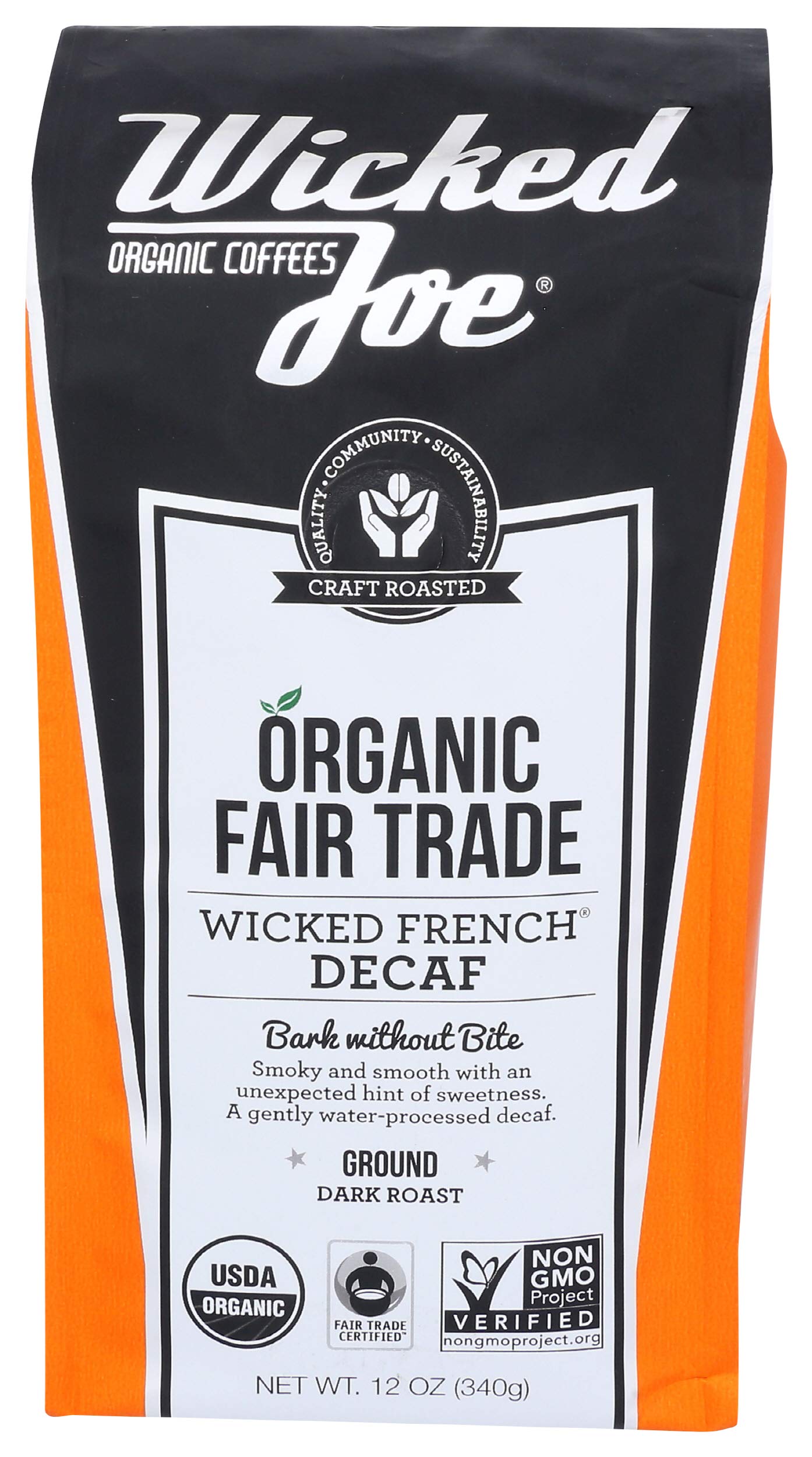 Wicked Joe Organic Decaf French Roast Ground Coffee - 12 Oz | Premium Decaffeinated Coffee for Home, Office & Gifting | Perfect for Morning Brew & Afternoon Relaxation