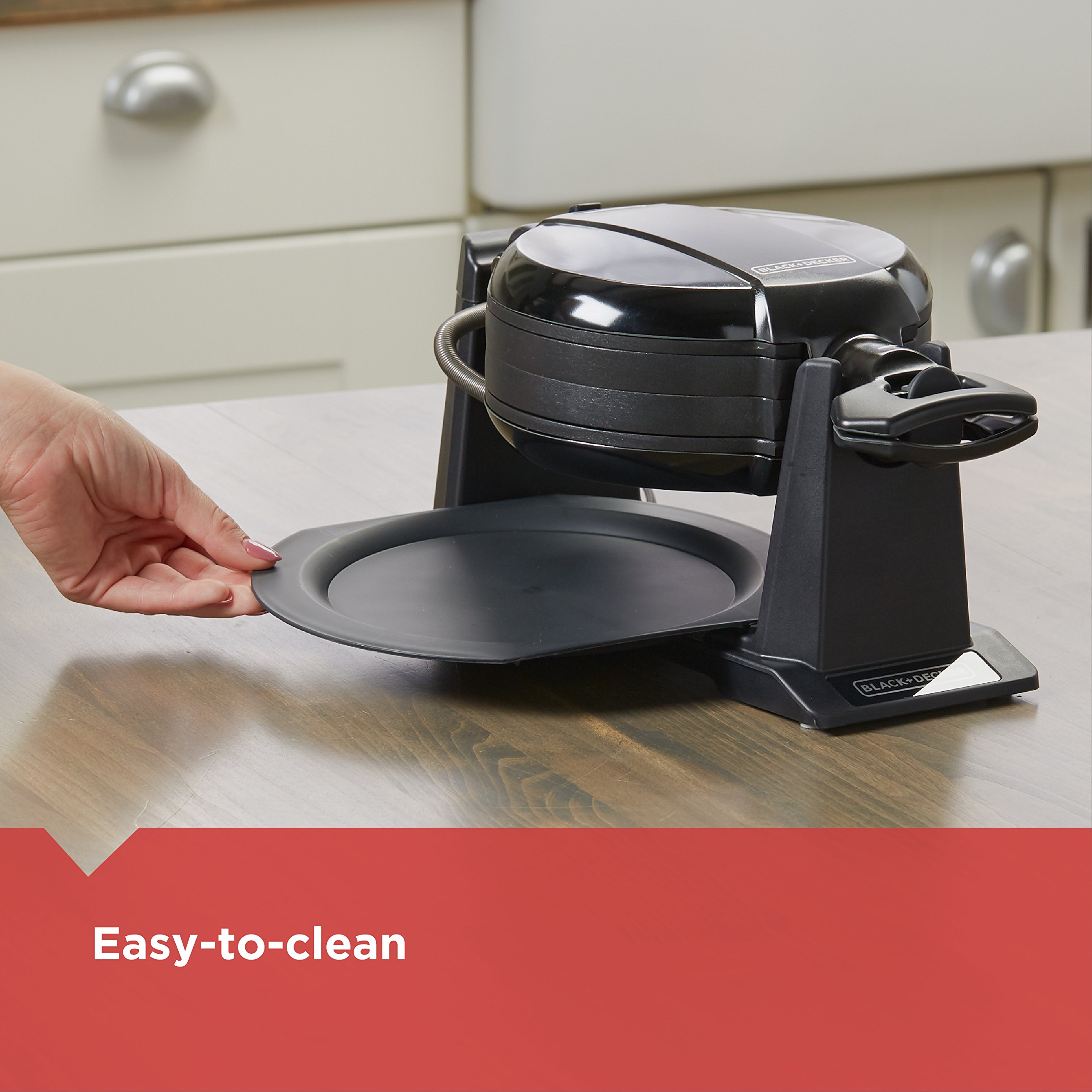BLACK+DECKER WMD200B Rotating Waffle Maker - 2-Slice Non-Stick Belgian Waffle Iron with Adjustable Temperature Control for Perfect Breakfast, Brunch, or Dessert | Ideal for Home, Office, or Camping Use