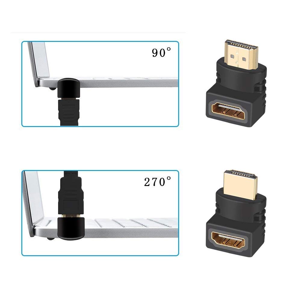 MVTECH HDMI Male to Female Adapter 4-Pack - 90 & 270 Degree HDMI Extender Coupler for 3D 4K Ultra HD - Compatible with TV, Fire Stick, Nintendo Switch, Xbox One, PS5, PS4, Laptop & PC (Black) - Perfect for Home Theater, Gaming & Office Setups