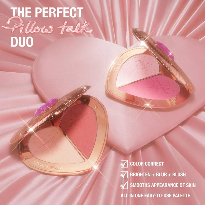 Charlotte Tilbury Pillow Talk Beauty Soulmates Airbrush Flawless Blush & Highlighter Duo - Natural Glow Makeup for Cheeks & Face - Perfect for Everyday Wear, Date Night & Special Occasions