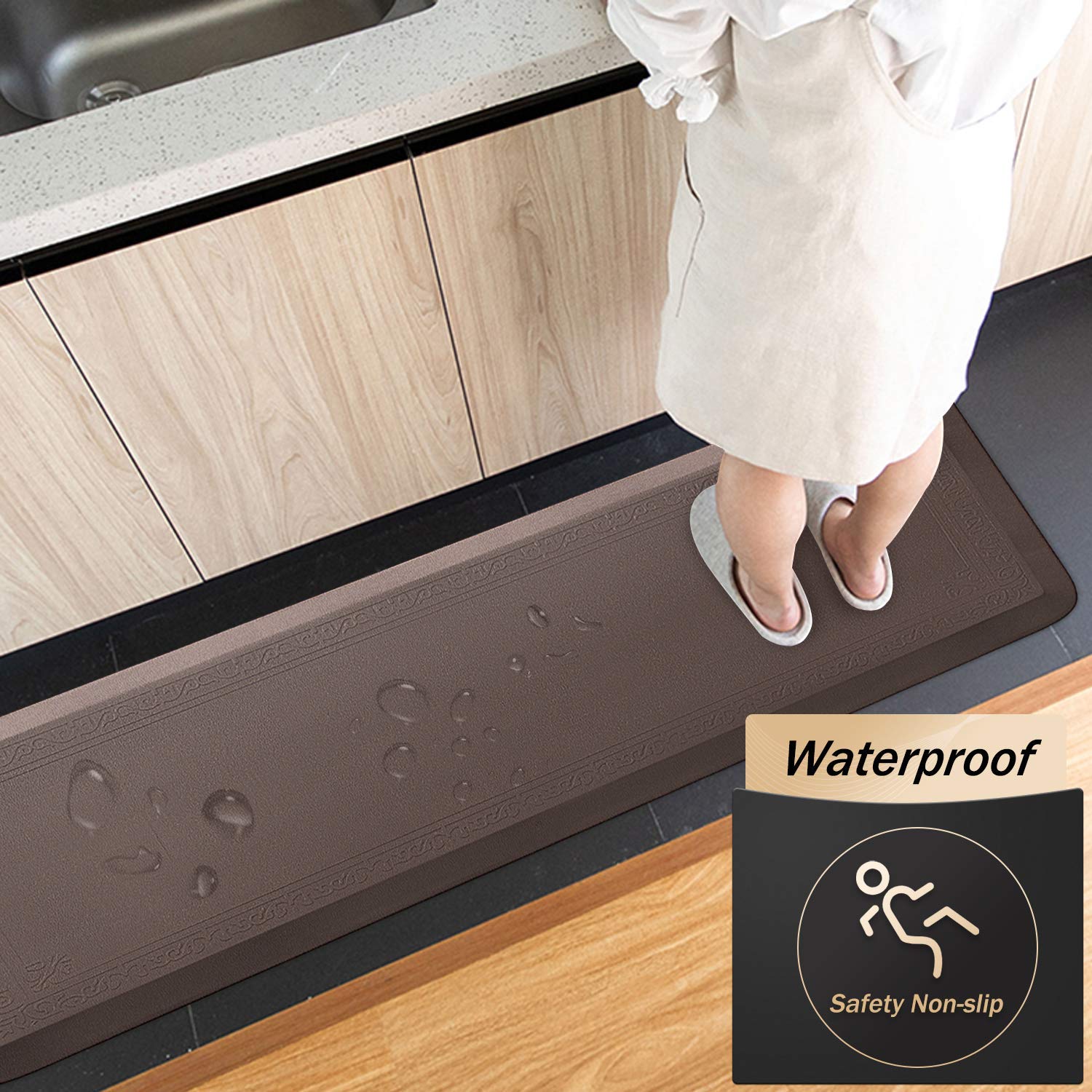 Anti Fatigue Kitchen Mats for Standing - Extra Thick Cushioned Comfort Floor Mat for Home, Office & Laundry - Non Slip Waterproof Desk Mat for Pain Relief (24