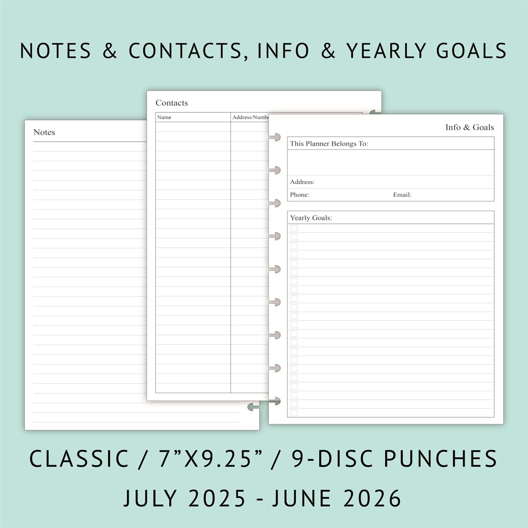 2025-2026 Happy Planner Classic Refill Pages - Weekly & Monthly Planner Inserts (July 2025-June 2026) | 7
