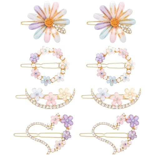 8PCS Rhinestone Daisy Flower Hair Clips for Women & Girls - Sparkling Crystal Hairpins, Decorative Bobby Pins & Barrettes | Perfect for Weddings, Parties, School & Daily Hair Styling